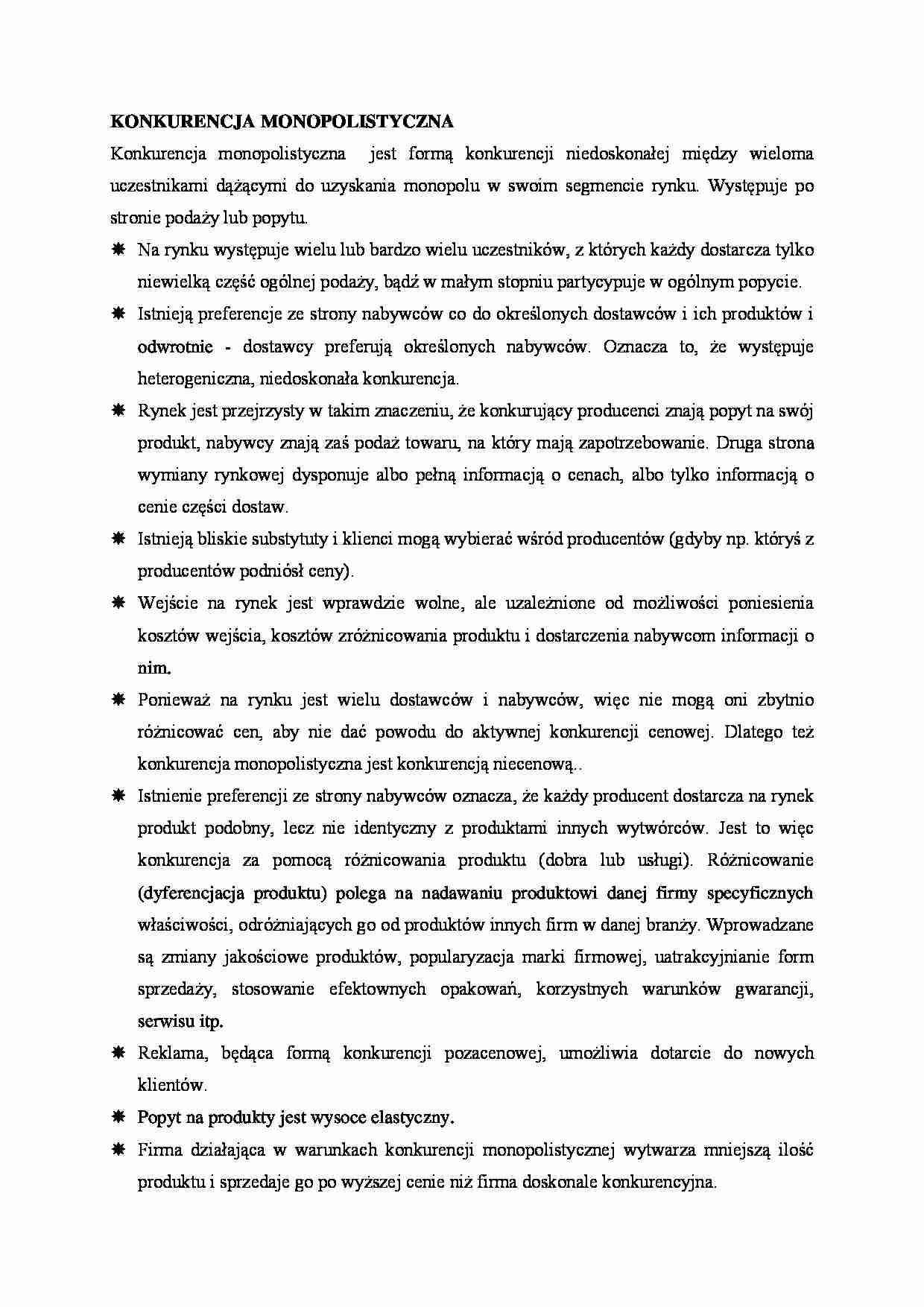 Konkurencja monopolistyczna - konkurencja niedoskonała - strona 1