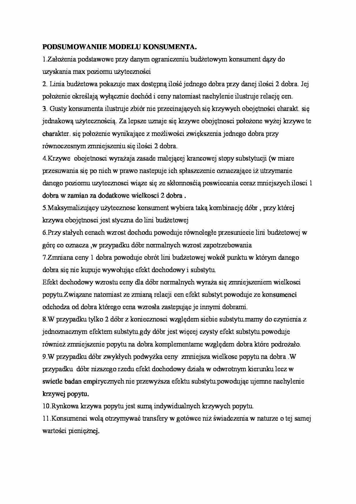 Podsumowanie modelu konsumenta - strona 1