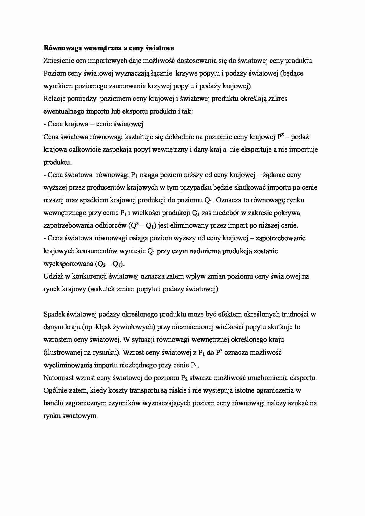 Równowaga wewnętrzna a ceny światowe - strona 1