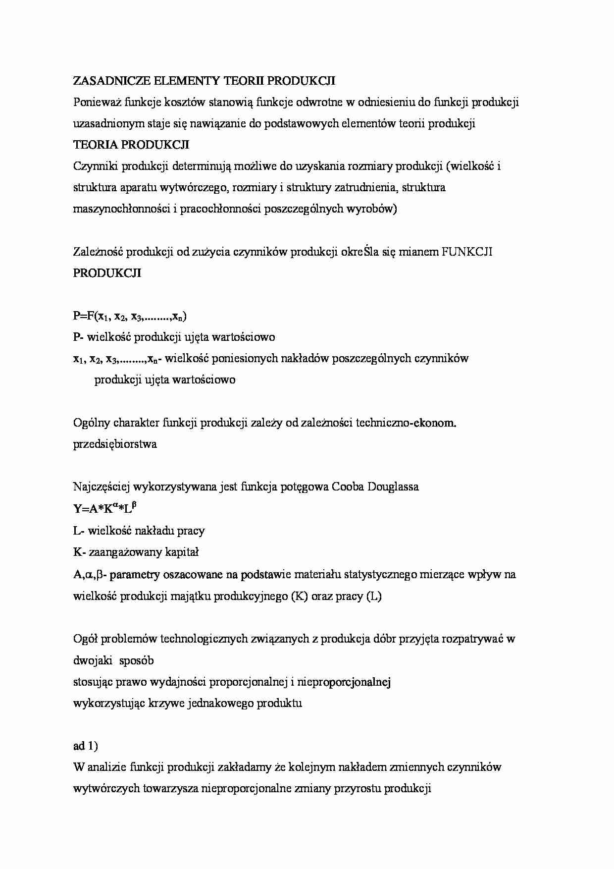 Zasadnicze elementy teorii produkcji - strona 1