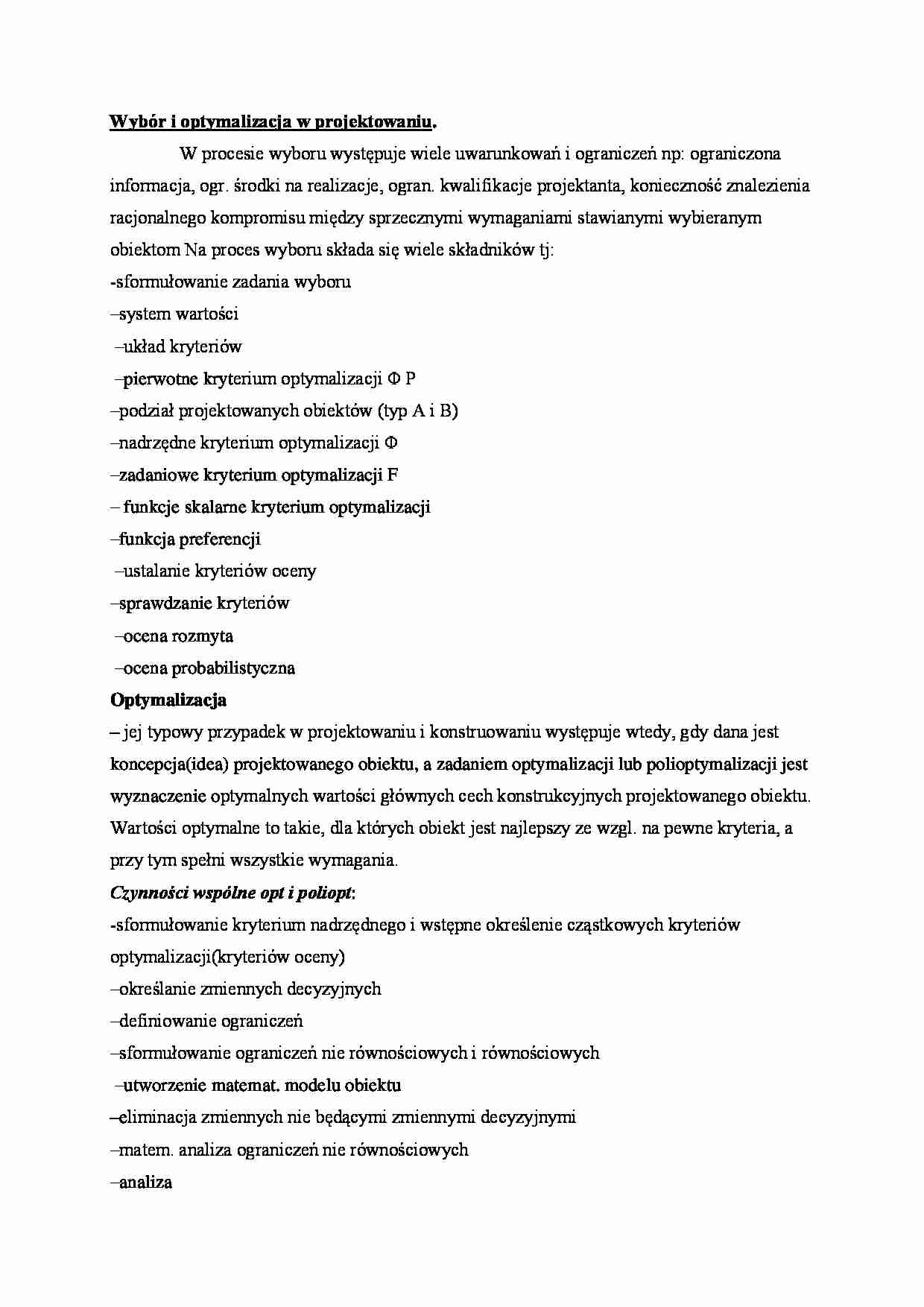 Wybór i optymalizacja w projektowaniu - strona 1