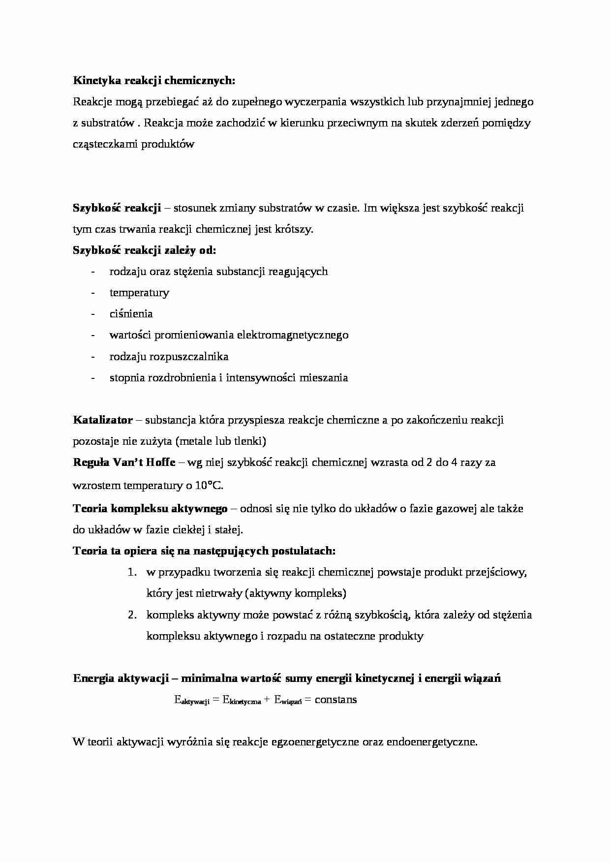 Kinetyka reakcji chemicznych - strona 1