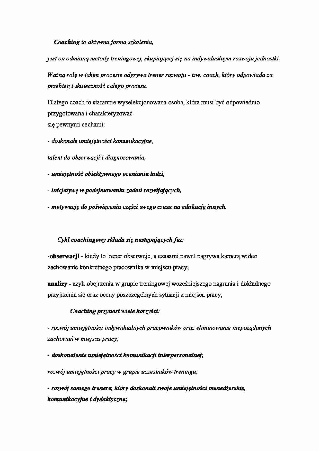 Coaching - aktywna forma szkolenia - strona 1