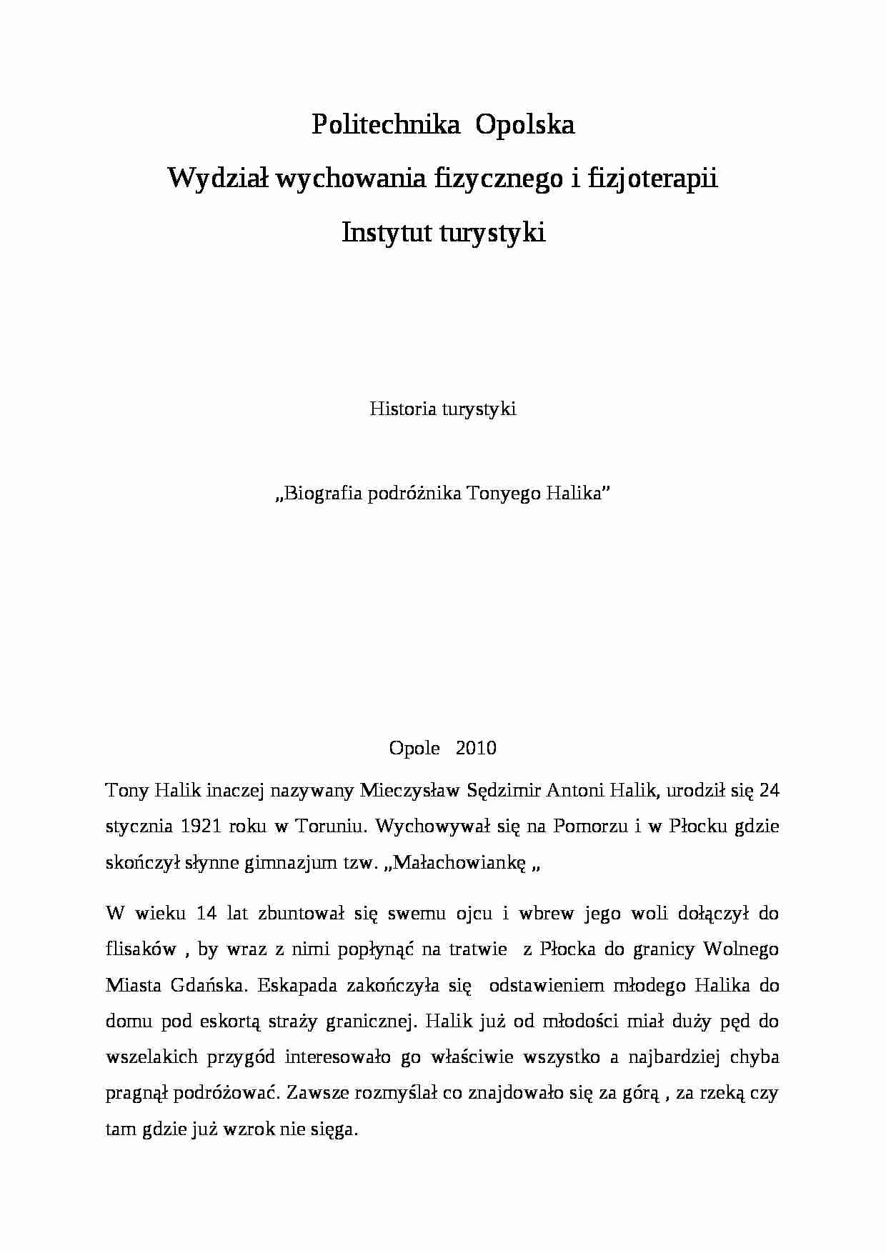 Biografia Tonyego Haliga referat - strona 1