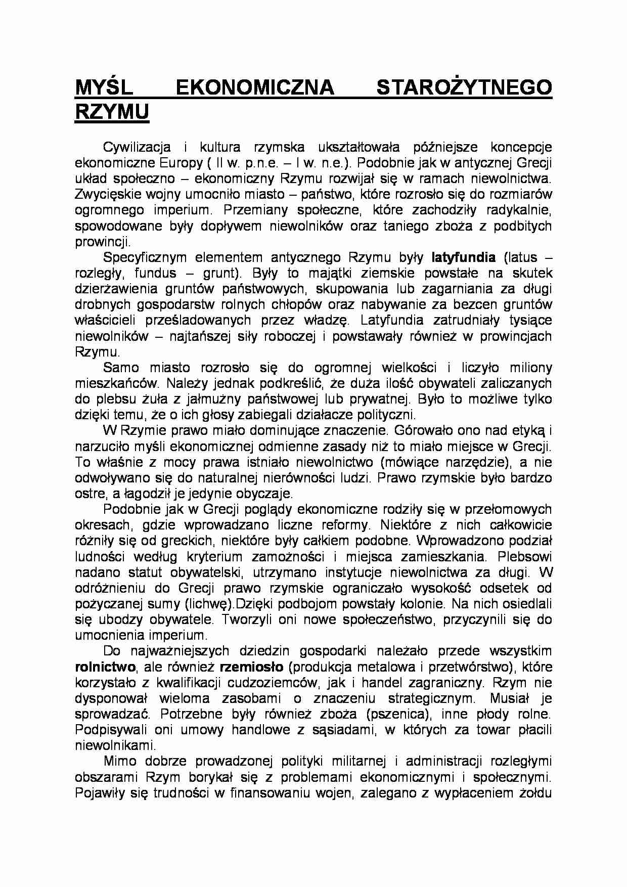 MYŚL EKONOMICZNA STAROŻYTNEGO RZYMU - strona 1