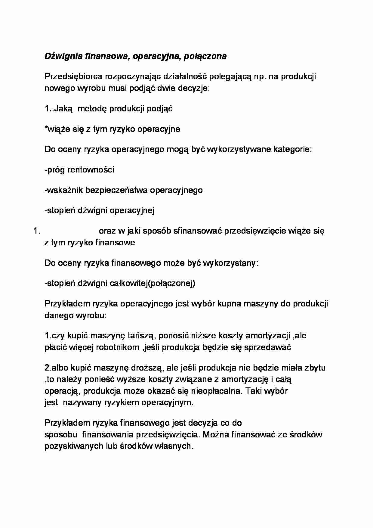 Dźwignia finansowa, operacyjna, połączona - strona 1