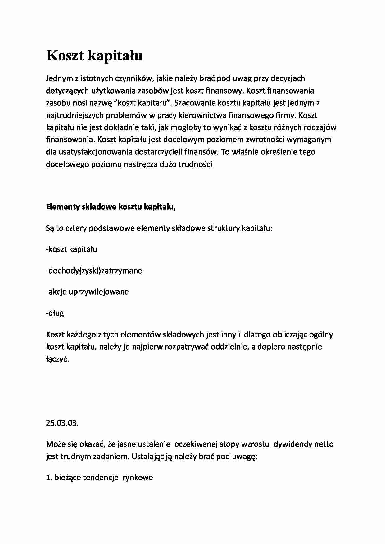 Koszt kapitału - Koszty transakcyjne - strona 1