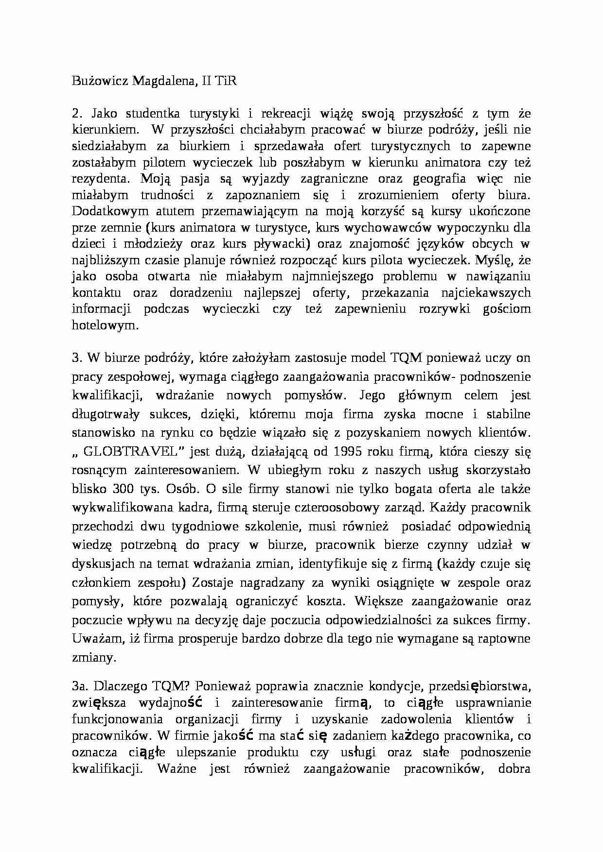 TQM w biurze podróży referat - strona 1
