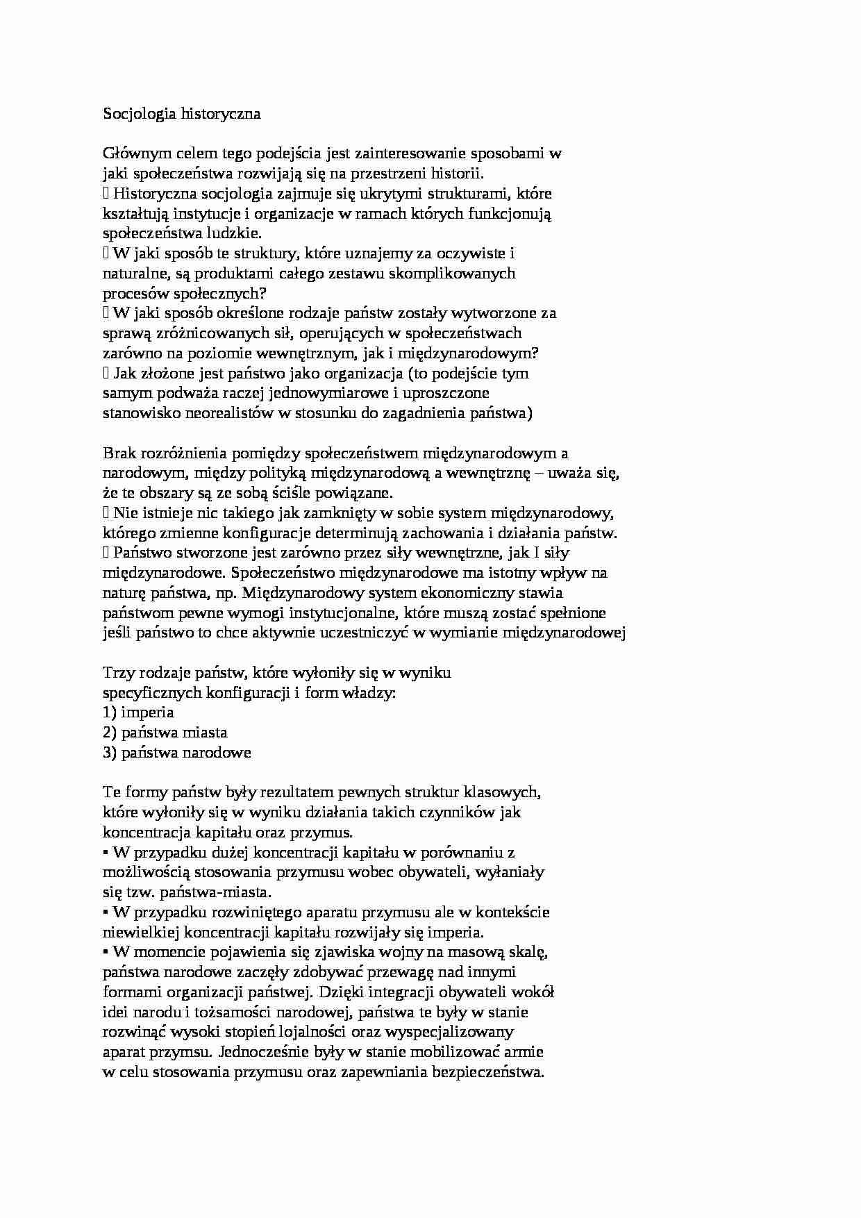 Socjologia historyczna - omówienie - strona 1