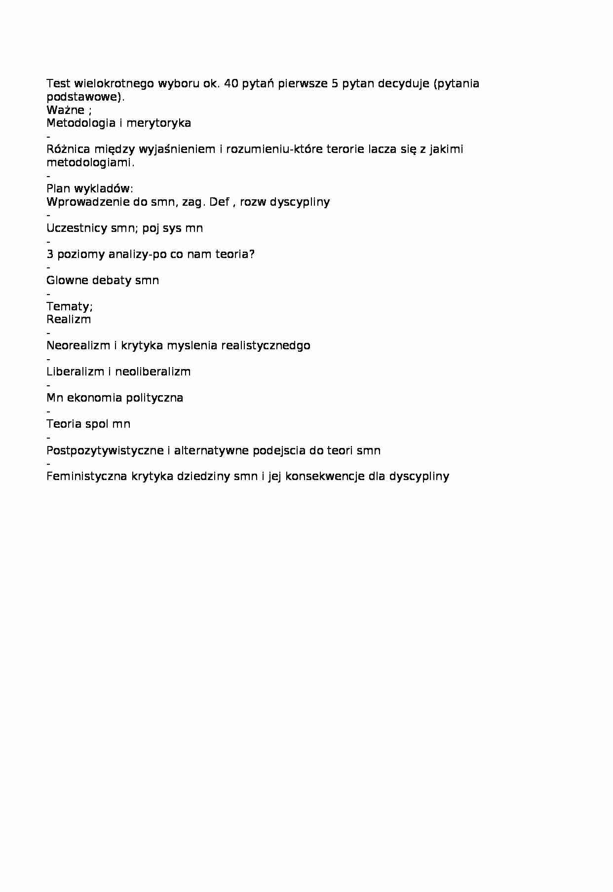 Teoria stosunków międzynarodowych - spis zagadnień na test - strona 1