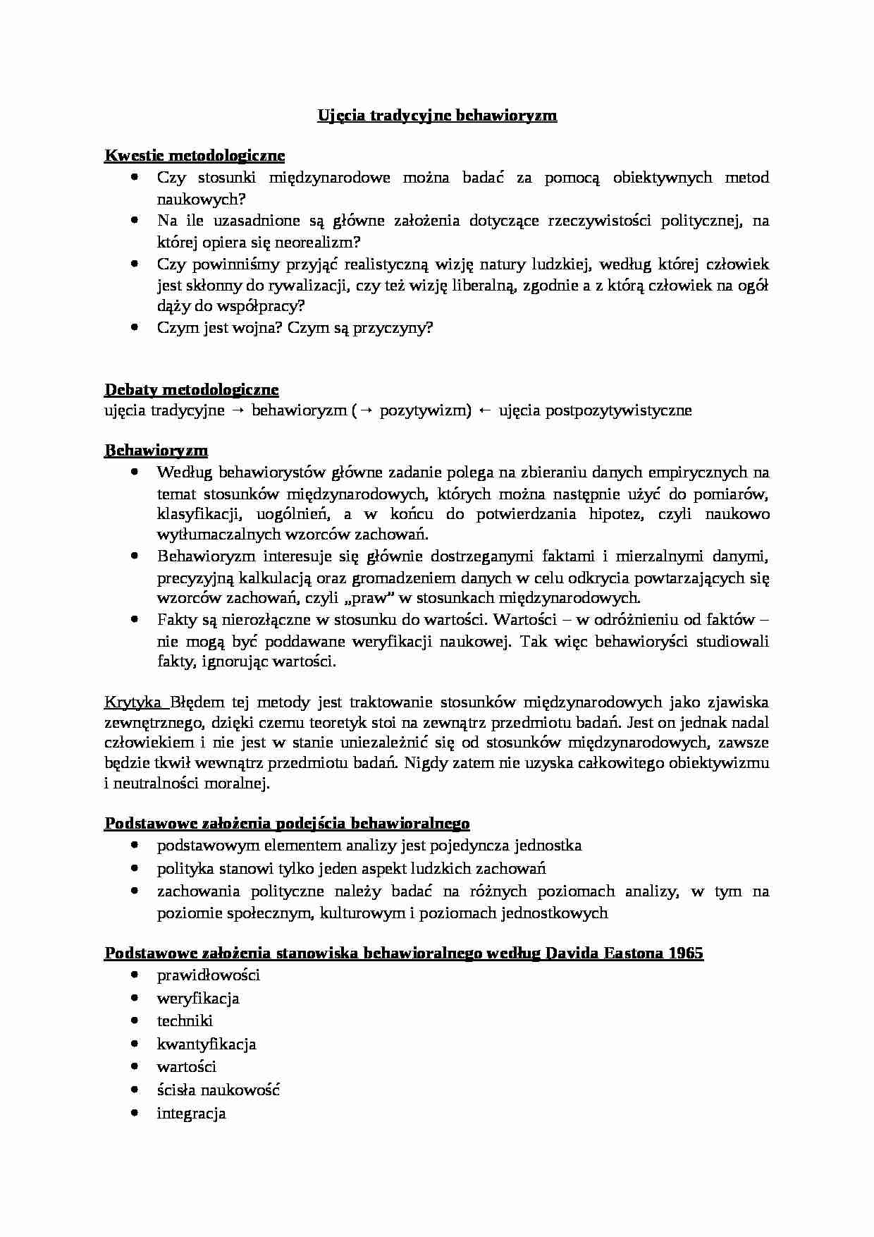 Ujęcia tradycyjne behawioryzm - Kwestie metodologiczne - omówienie - strona 1