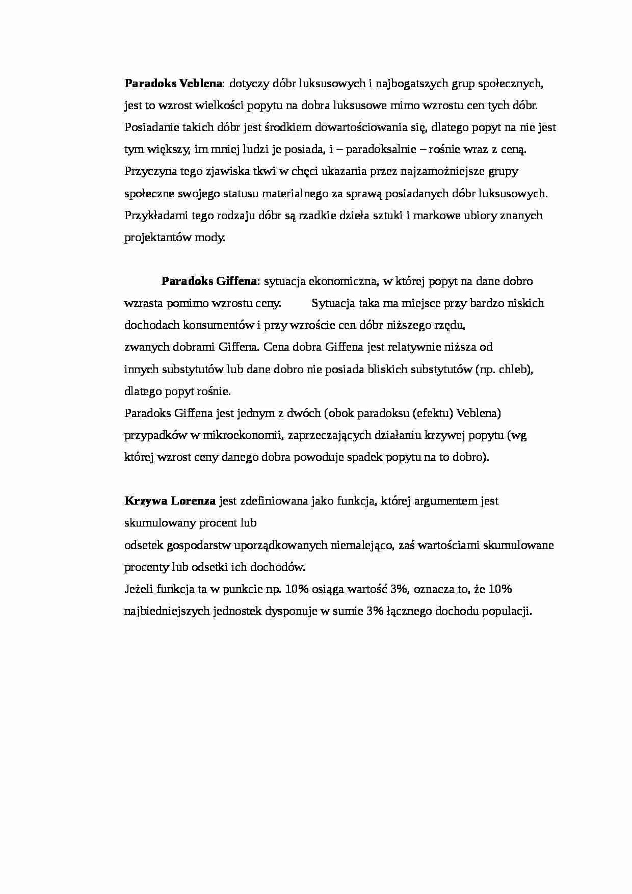 Paradoks Veblena i Giffena, Krzywa Lorenza - omówienie - strona 1