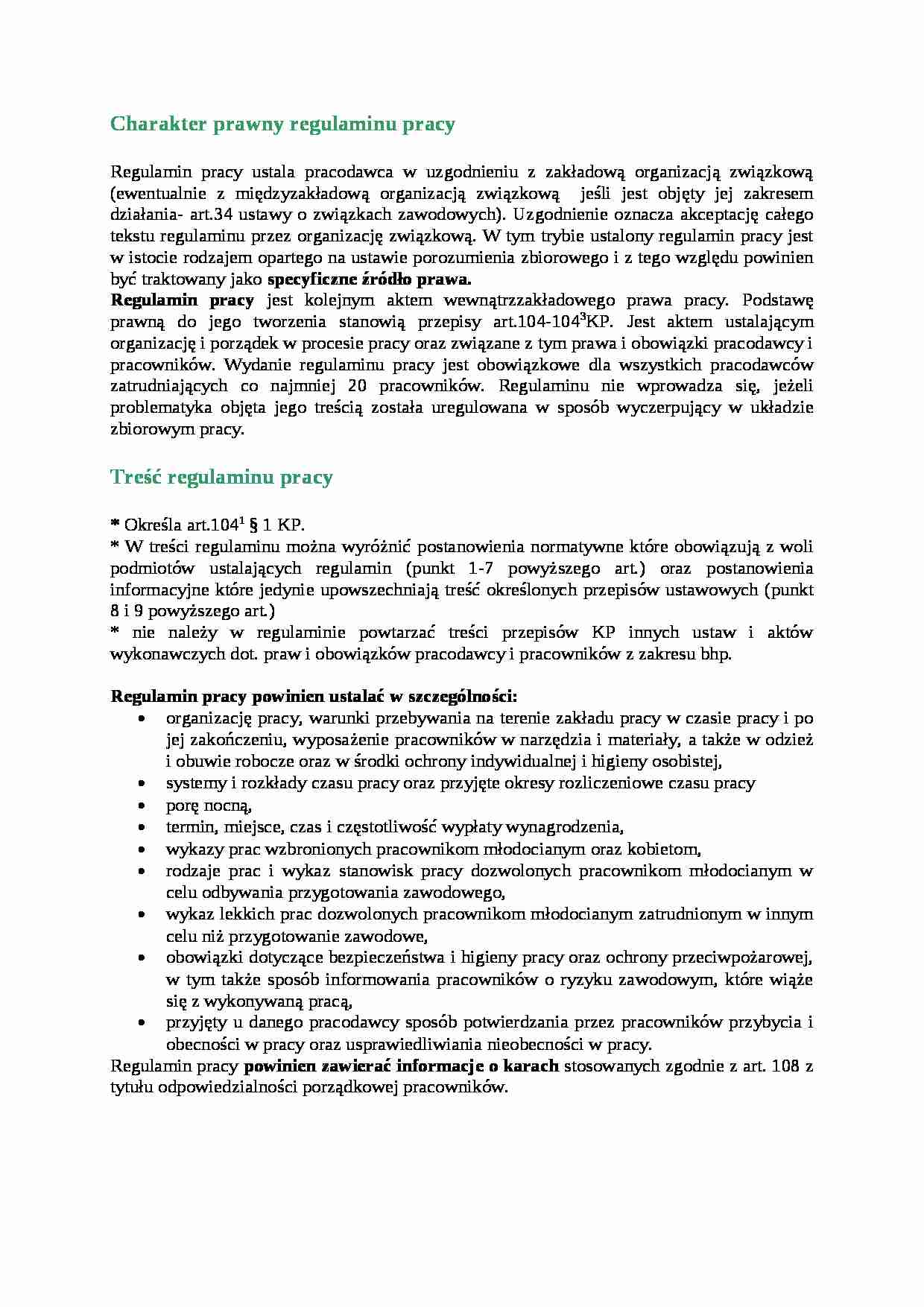 Charakter prawny i treść regulaminu pracy - omówienie - strona 1