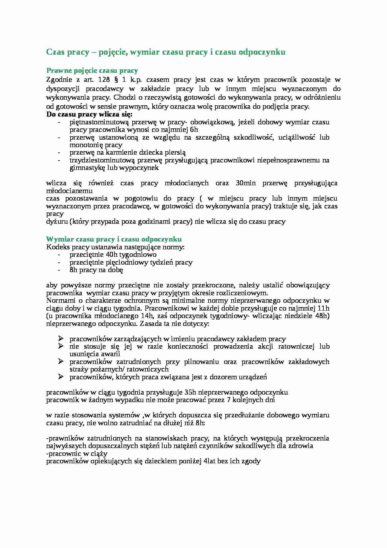 Czas pracy - pojęcie, wymiar czasu pracy i czasu odpoczynku- omówienie - strona 1