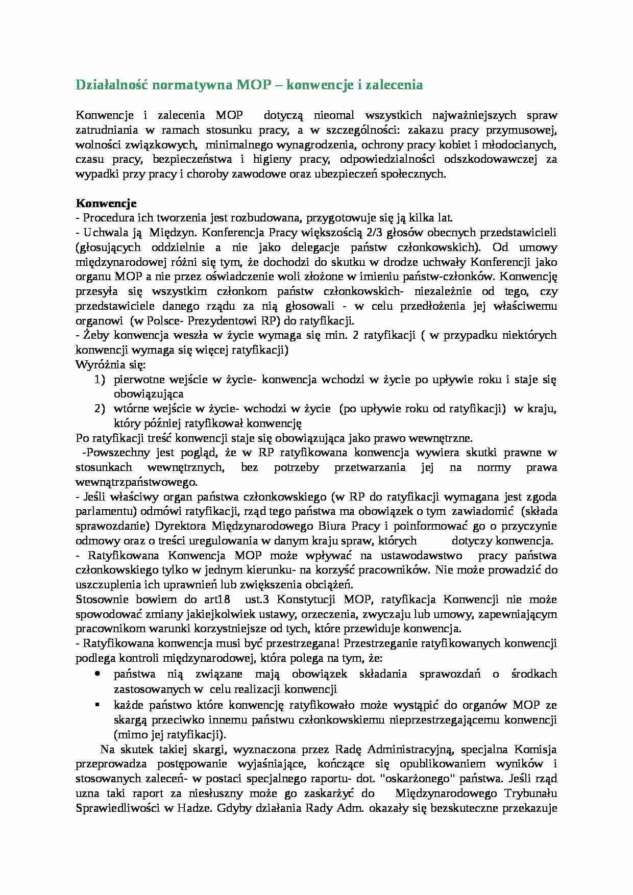 Działalność normatywna MOP - omówienie - strona 1