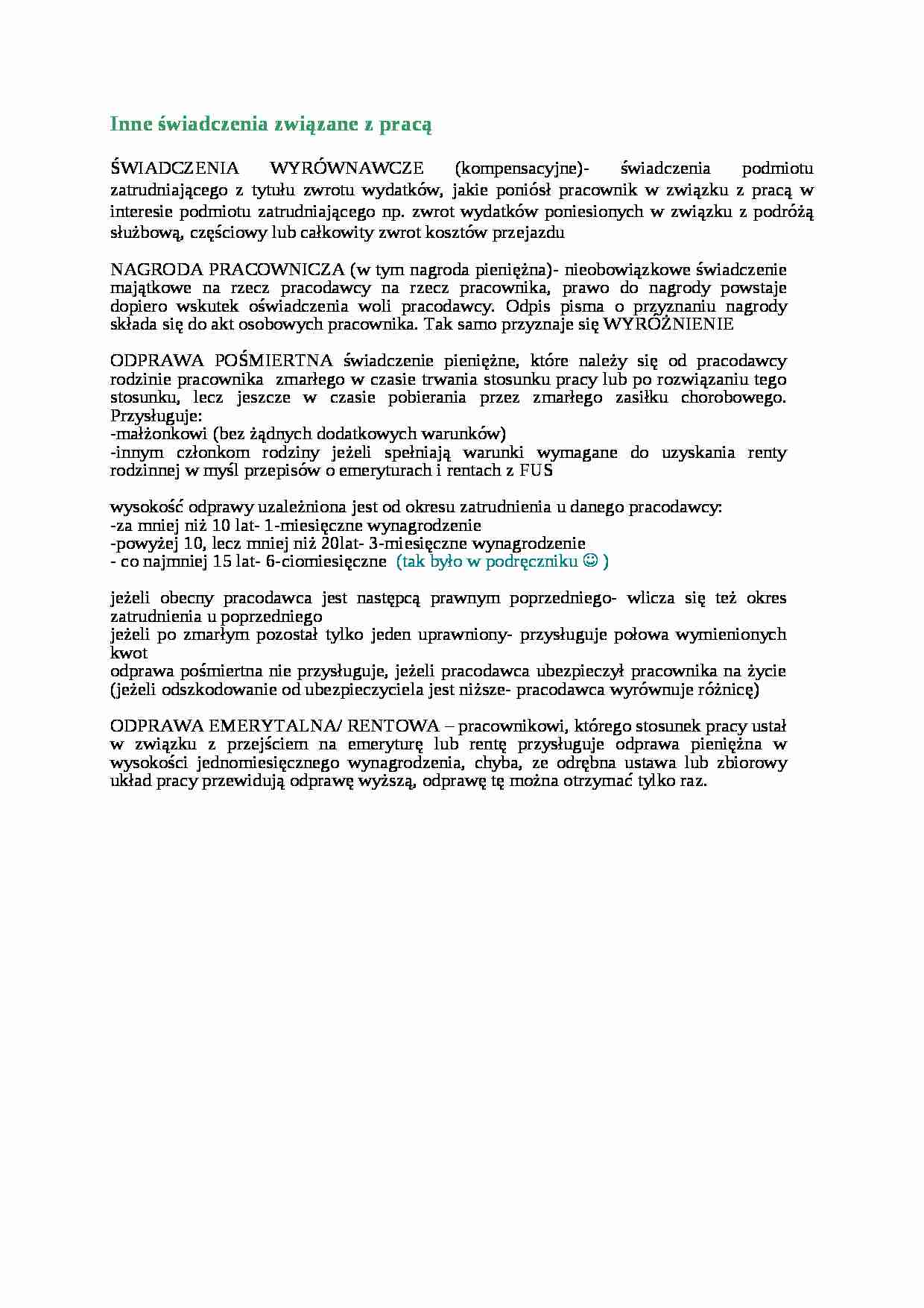 Inne świadczenia związane z pracą - omówienie - strona 1