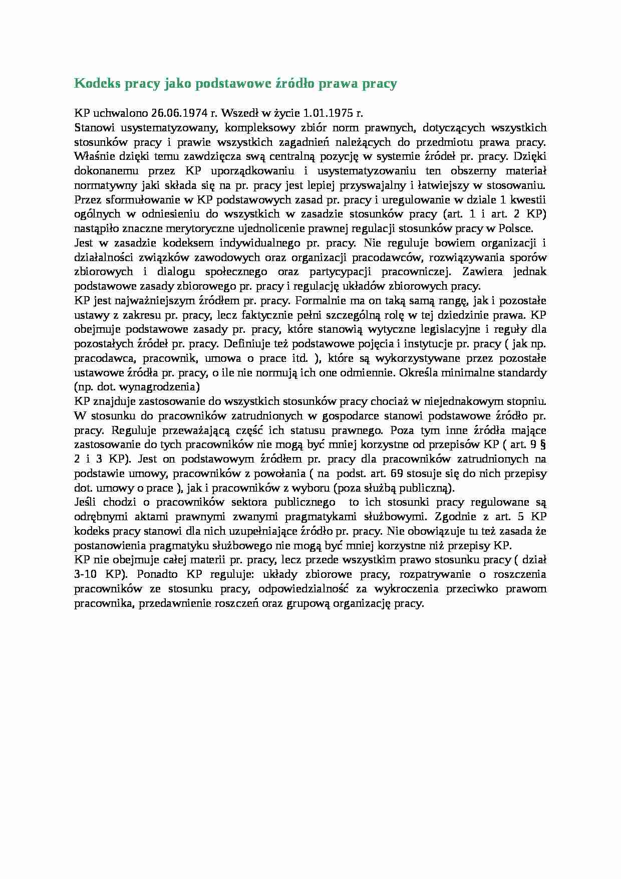 Kodeks pracy jako podstawowe źródło prawa pracy - omówienie - strona 1