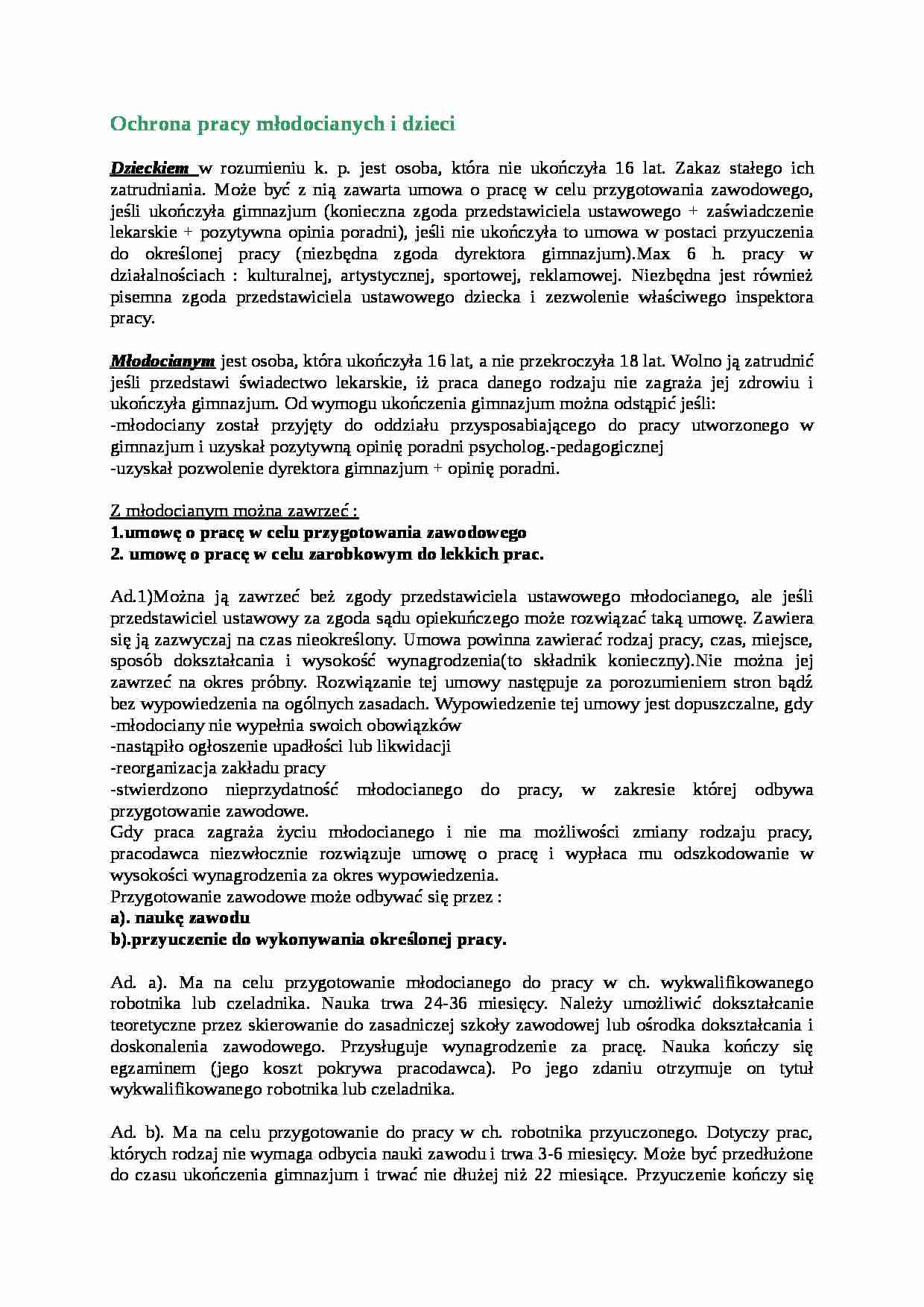 Ochrona pracy młodocianych i dzieci - omówienie - strona 1