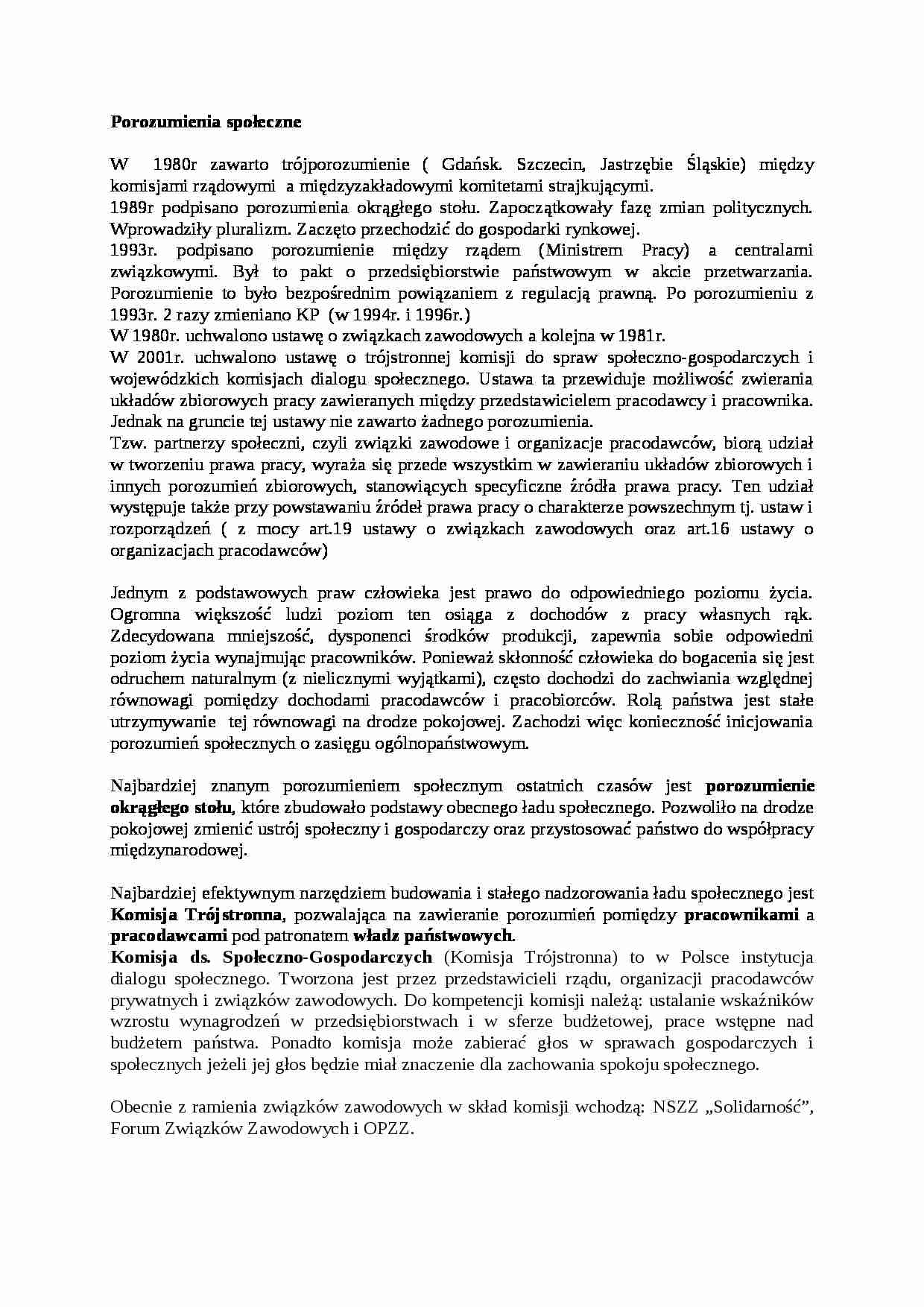 Porozumienia społeczne - omówienie - strona 1