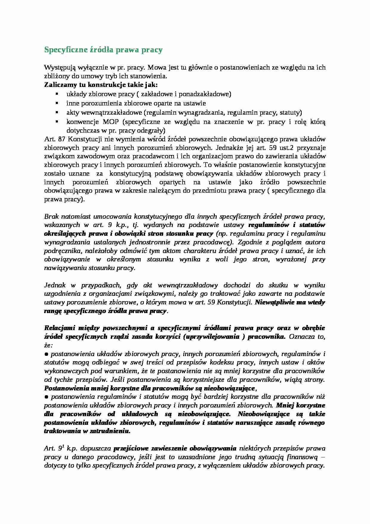 Specyficzne źródła prawa pracy - omówienie - strona 1