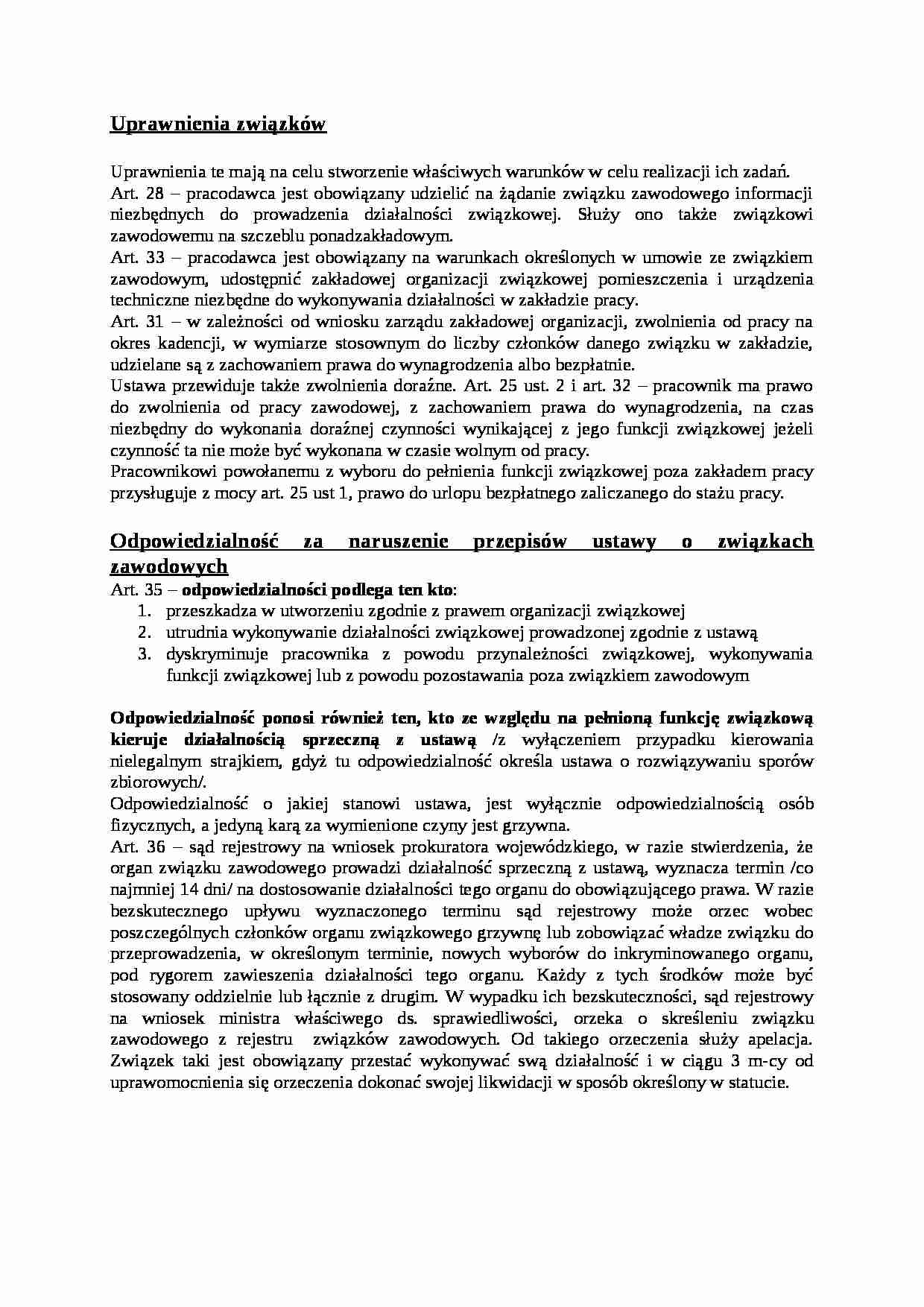 Uprawnienia związków - omówienie - strona 1
