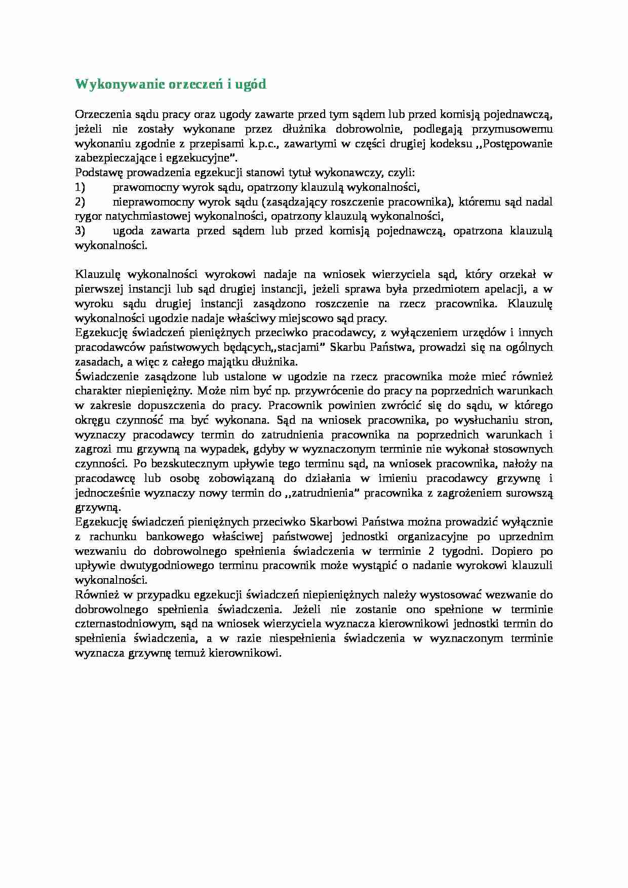 Wykonywanie orzeczeń i ugód - omówienie - strona 1