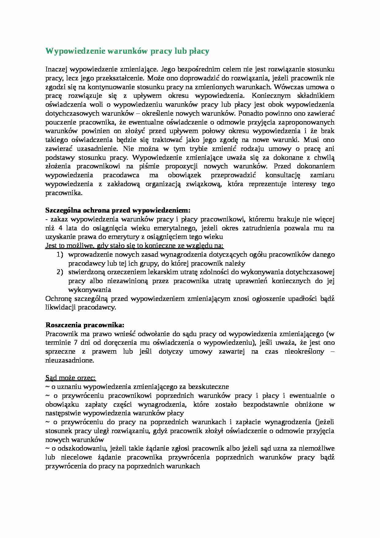 Wypowiedzenie warunków pracy lub płacy - omówienie - strona 1