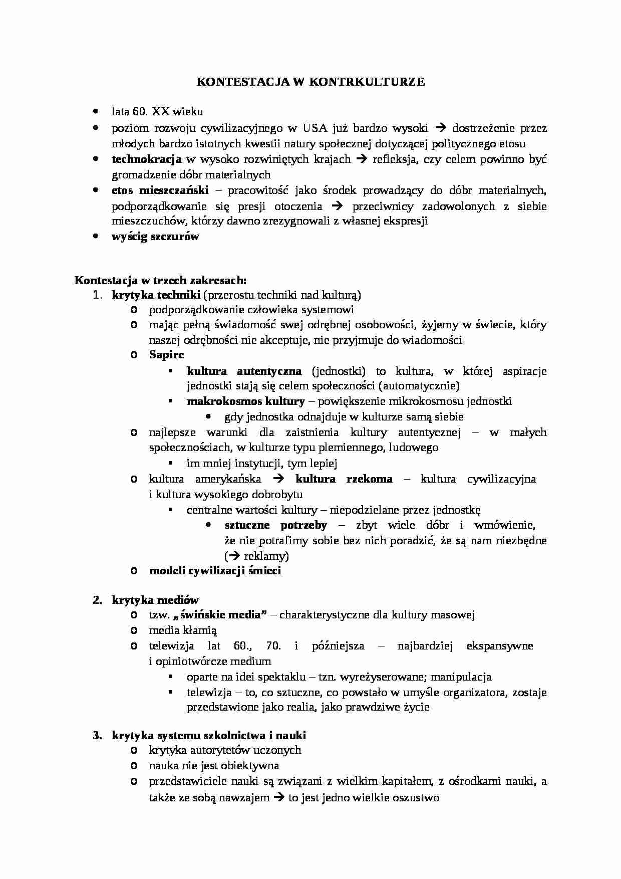 Kontestacja w kontrkulturze - omówienie - strona 1