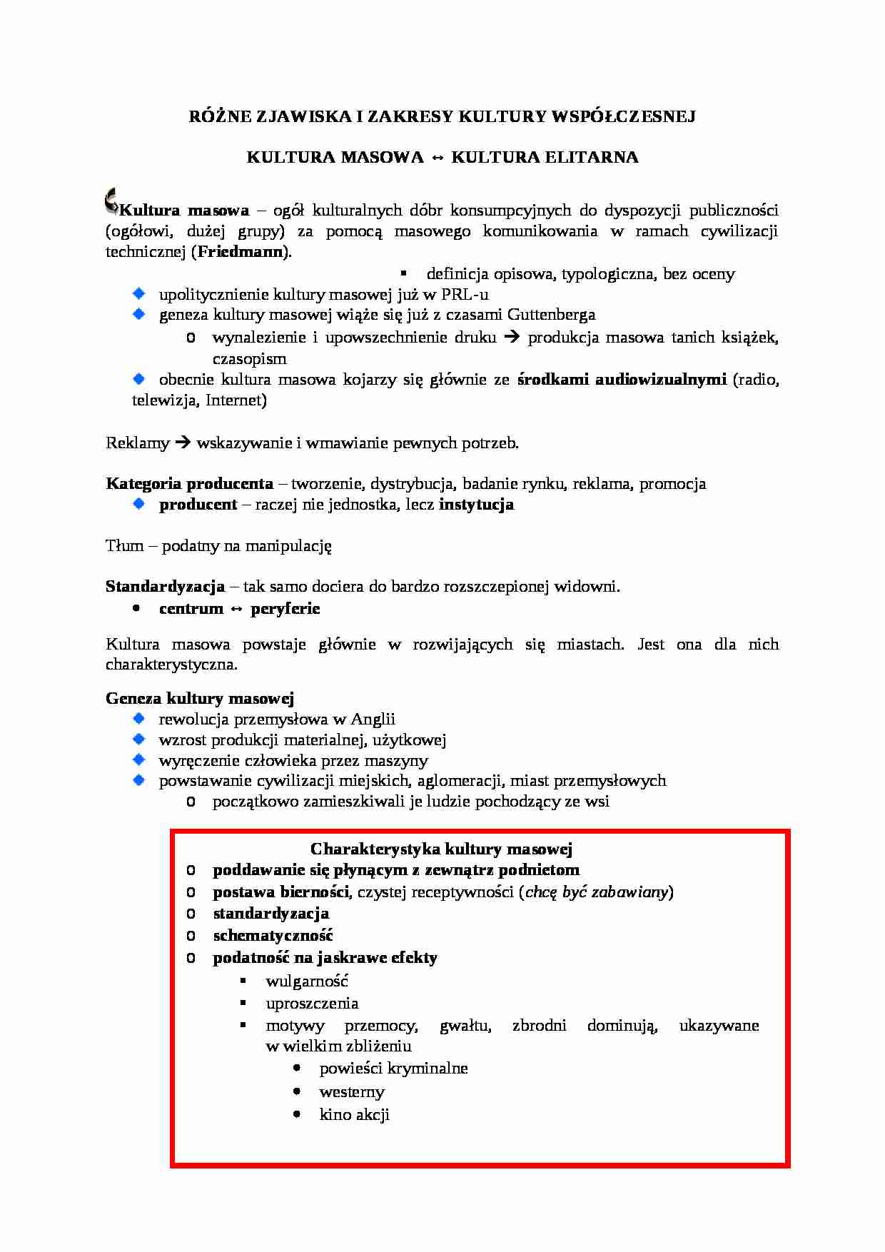 Kultura masowa - omówienie - strona 1