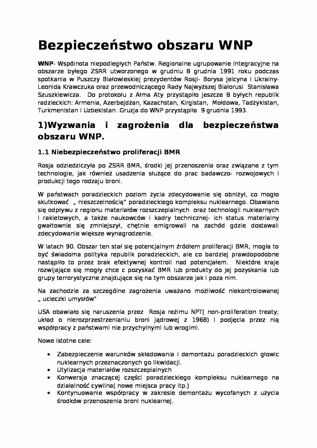 Bezpieczeństwo obszaru WNP - omówienie - strona 1