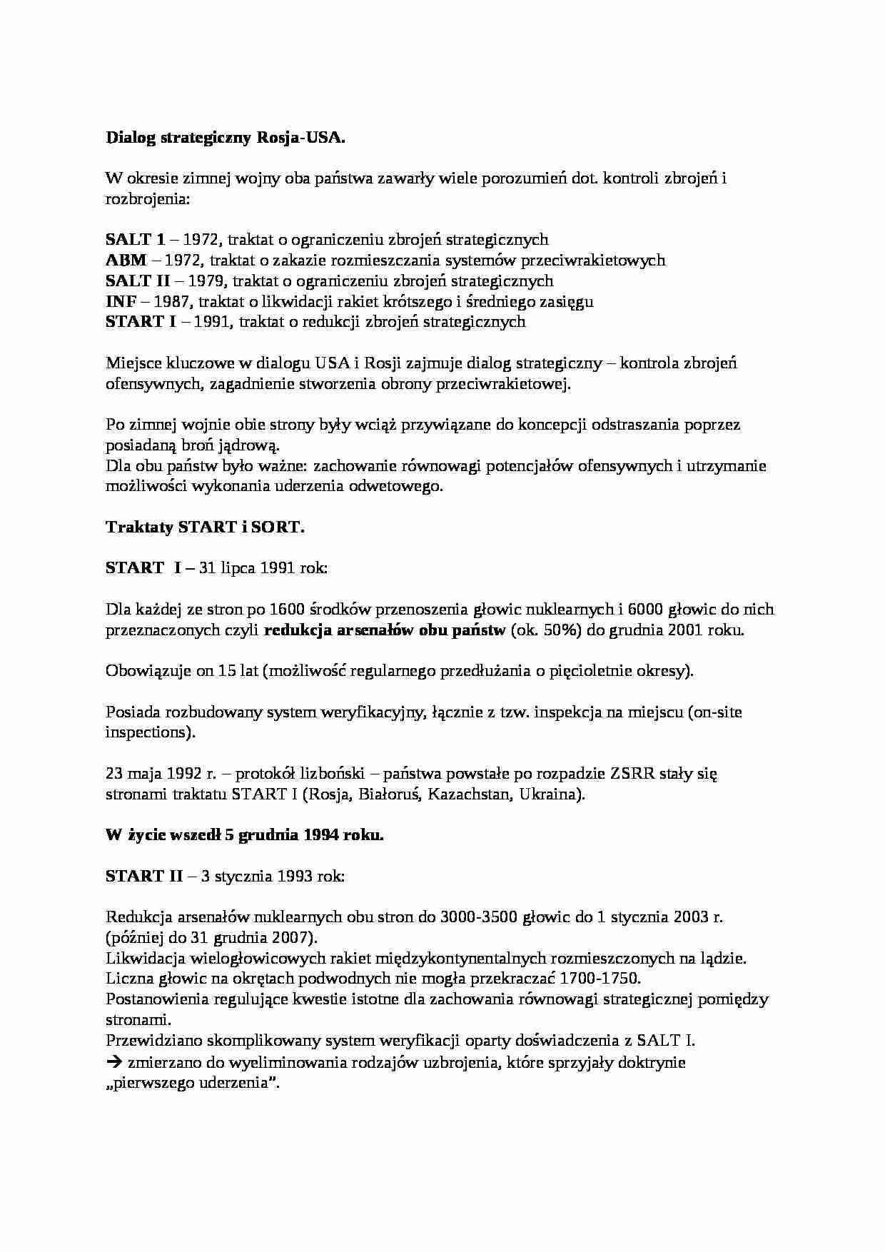 Dialog strategiczny Rosja - USA  - omówienie - strona 1