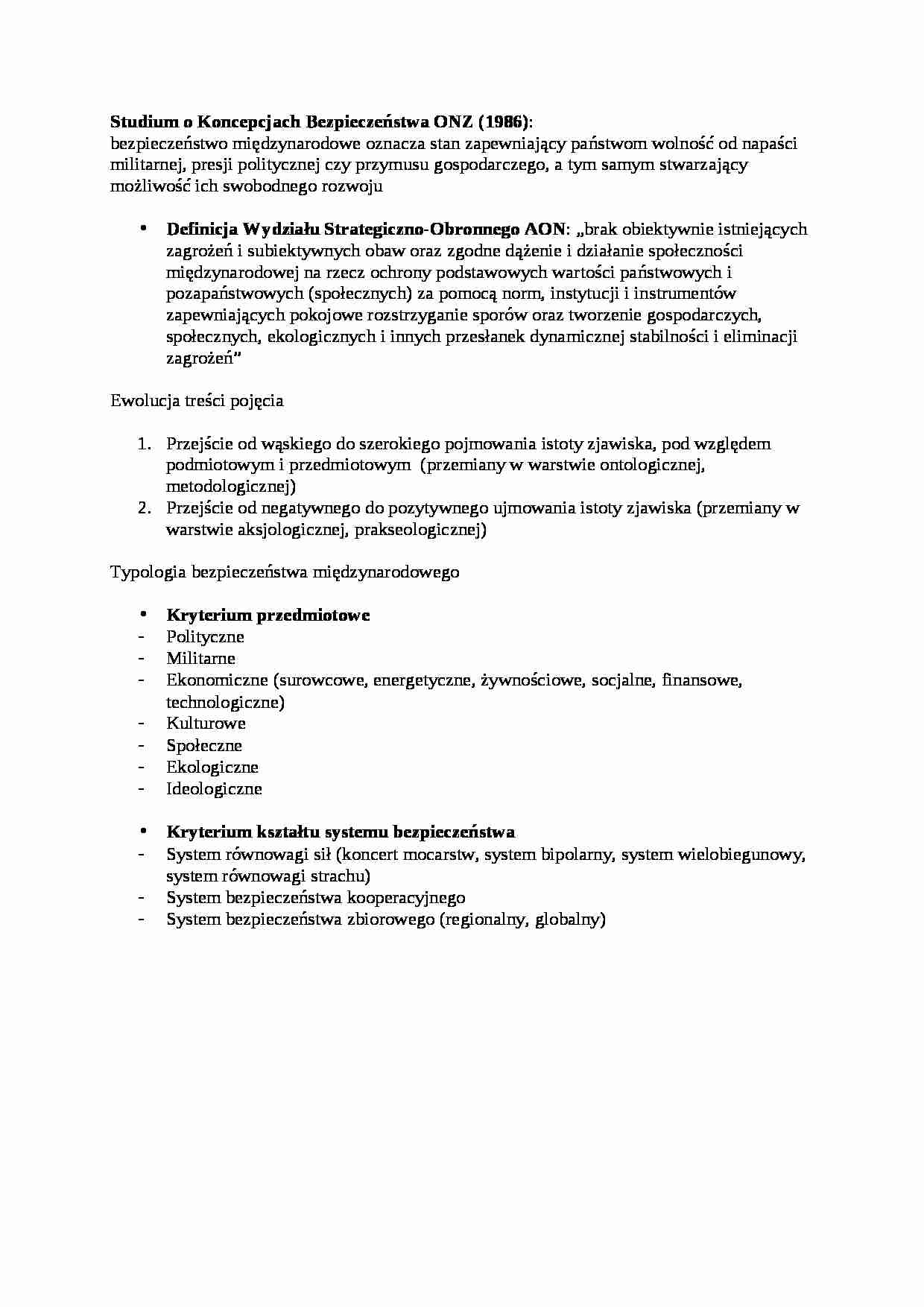 Studium o Koncepcjach Bezpieczeństwa ONZ  - strona 1