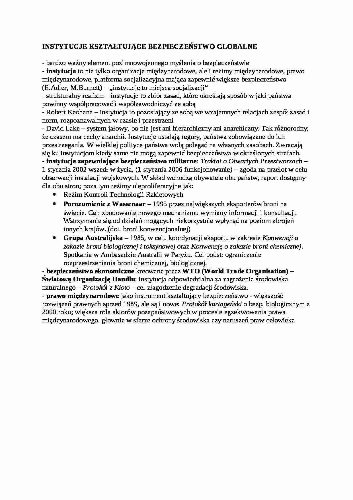 Instytucje kształtujące bezpieczeństwo globalne - omówienie - strona 1