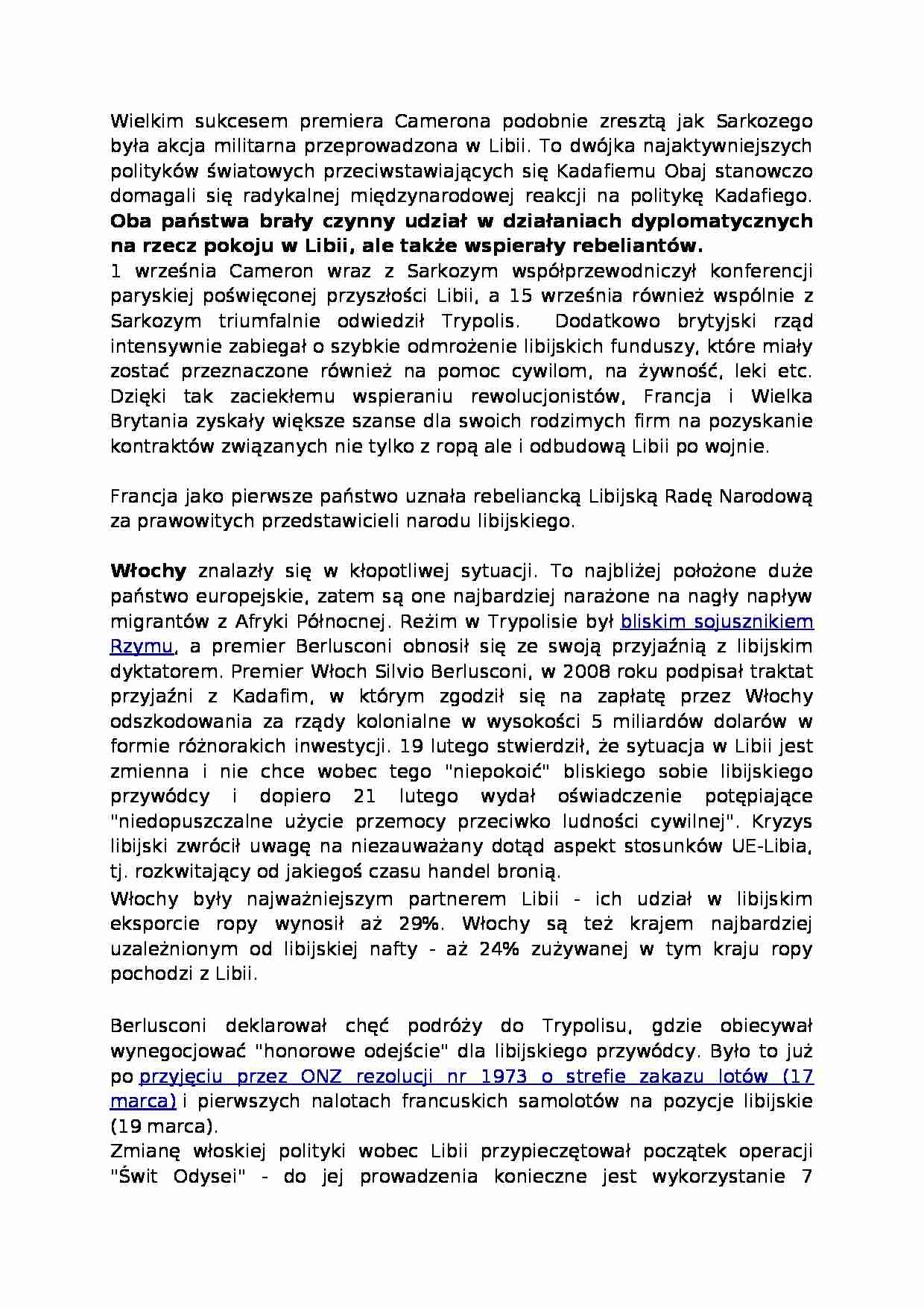 Polityka zagraniczna wobec wojny domowej w Libii - omówienie - strona 1