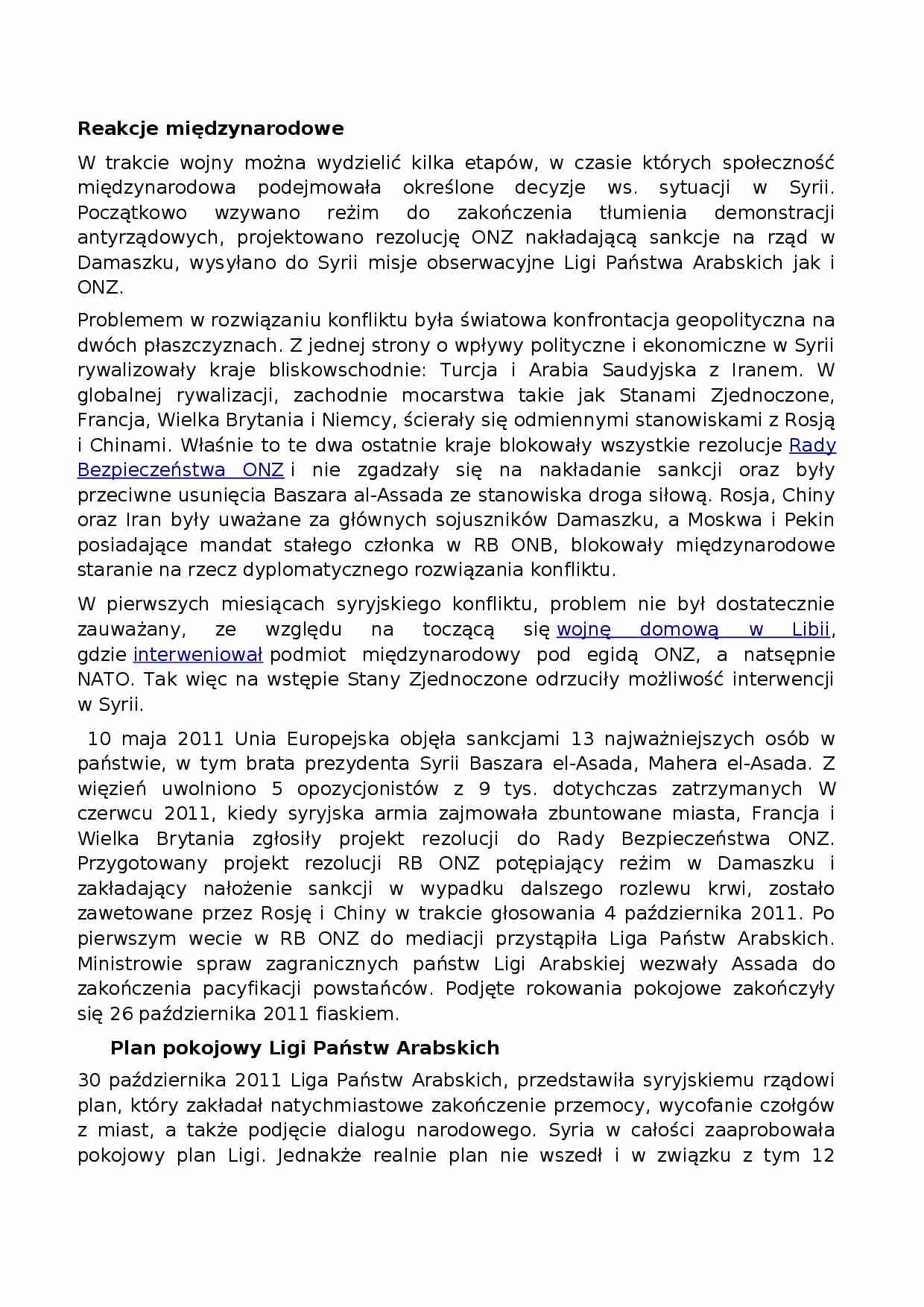 Reakcje międzynarodowe na konflikt w Syrii - omówienie - strona 1