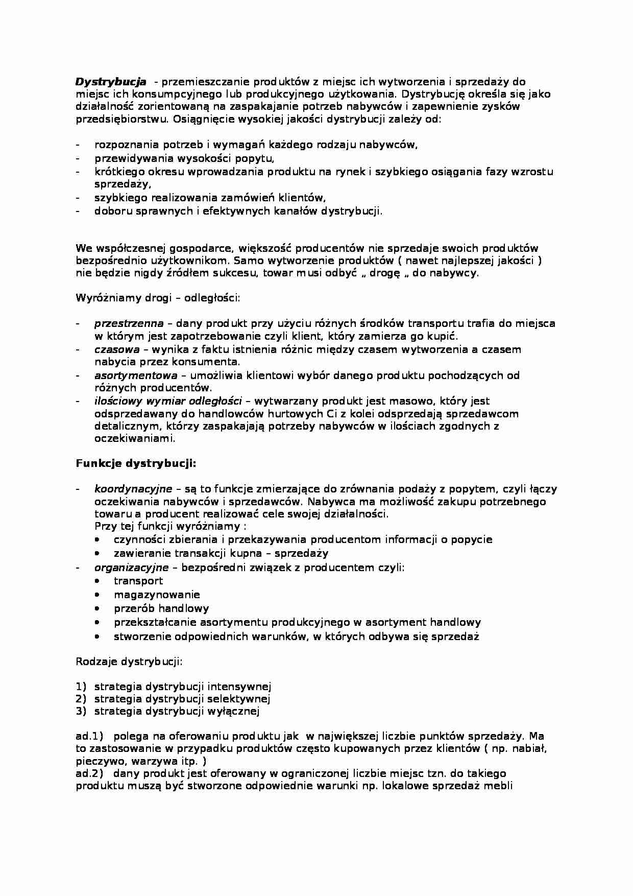 Logistyka - dystrybucja - Kanał dystrybucji  - strona 1