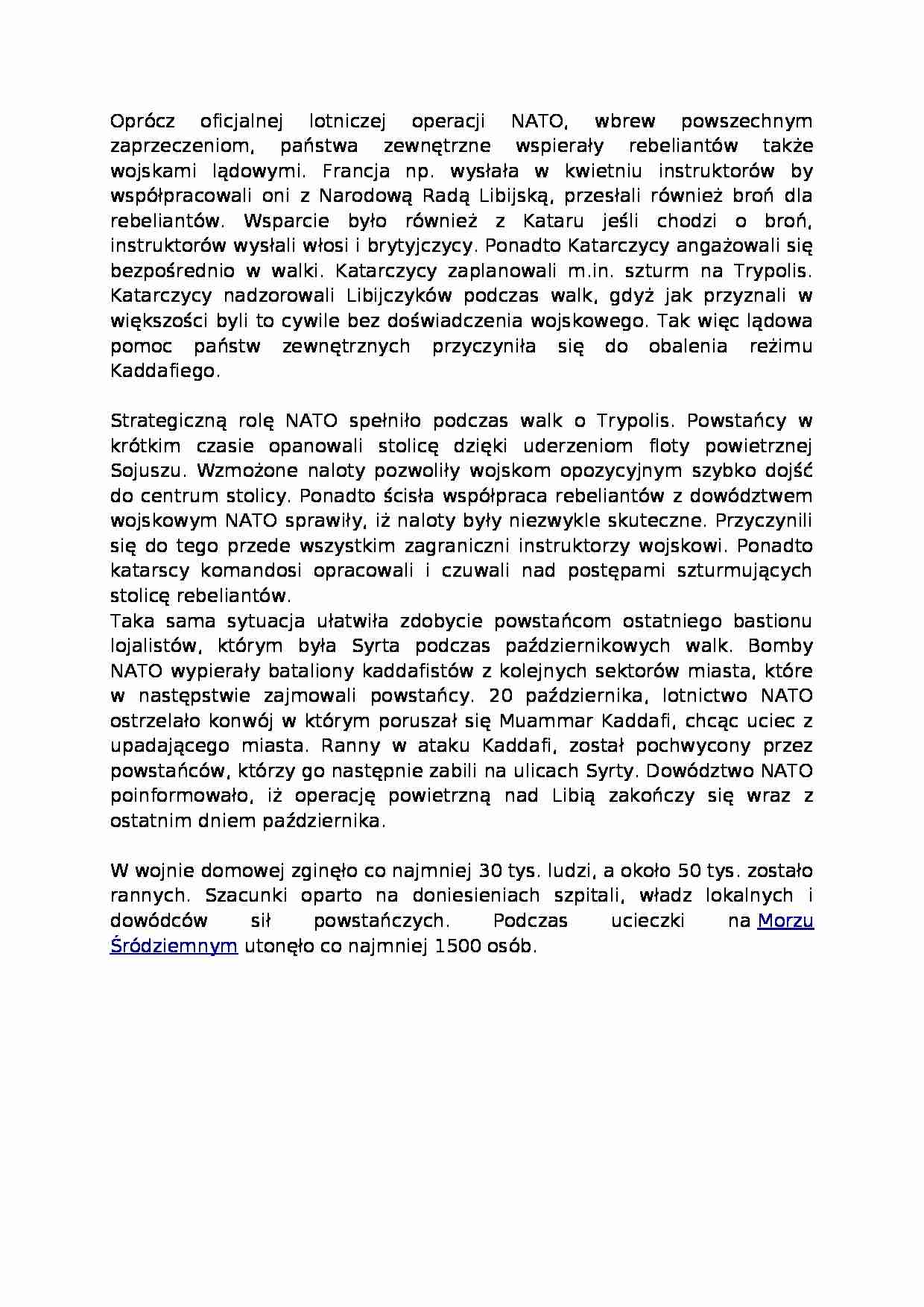 Rola NATO w wojnie domowej w Libii - omówienie - strona 1