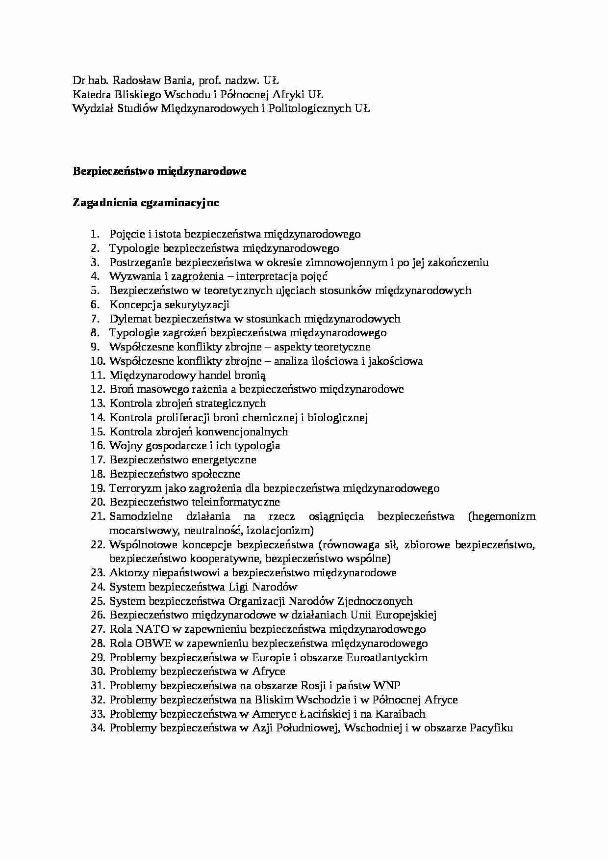 Bezpieczeństwo międzynarodowe - Zagadnienia egzaminacyjne - strona 1
