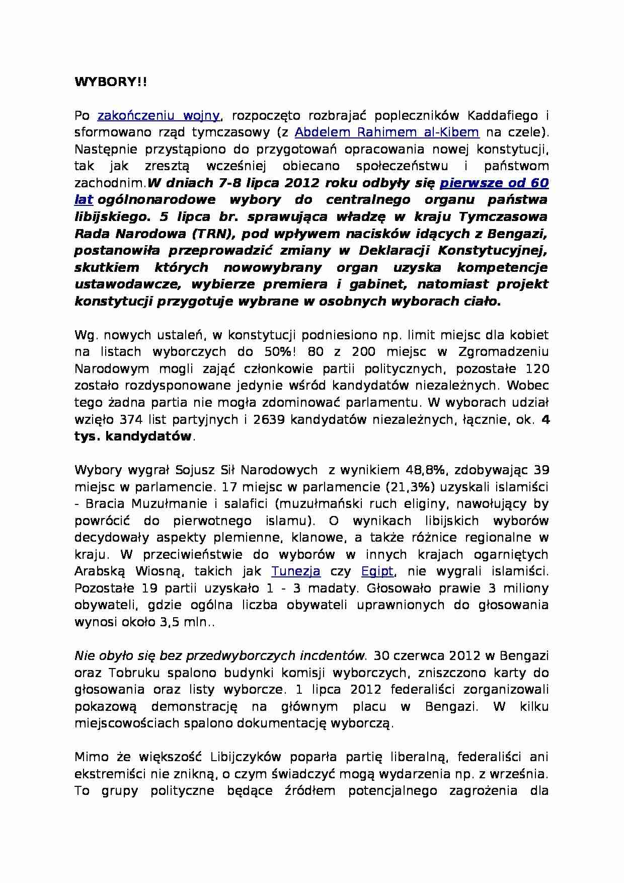  Pierwsze wybory w Libii - omówienie - strona 1