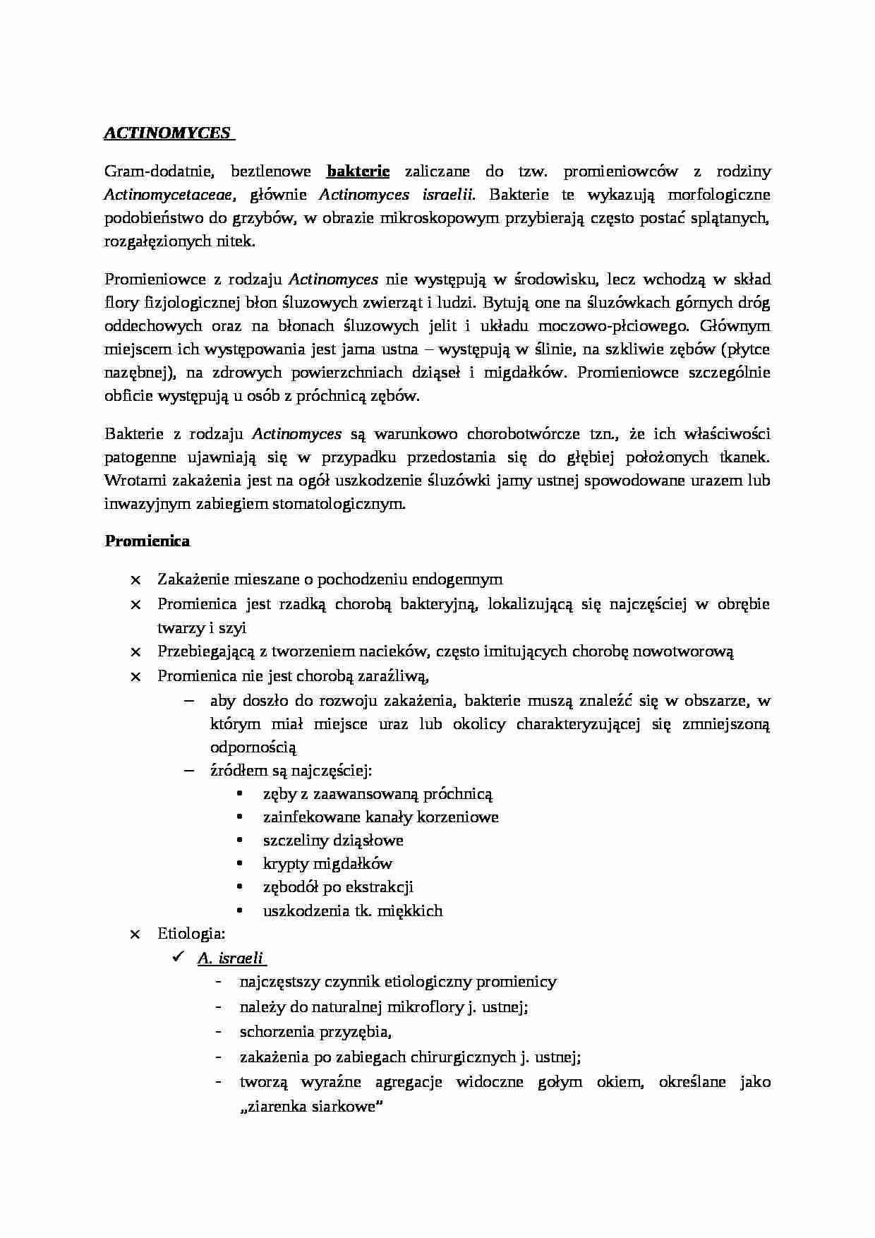 Actinomyces i postacie promienicy - omówienie - strona 1