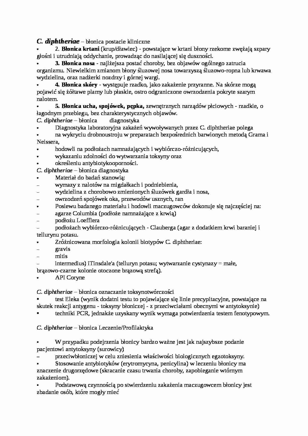 C. diphtheriae - błonica postacie kliniczne  - omówienie - strona 1