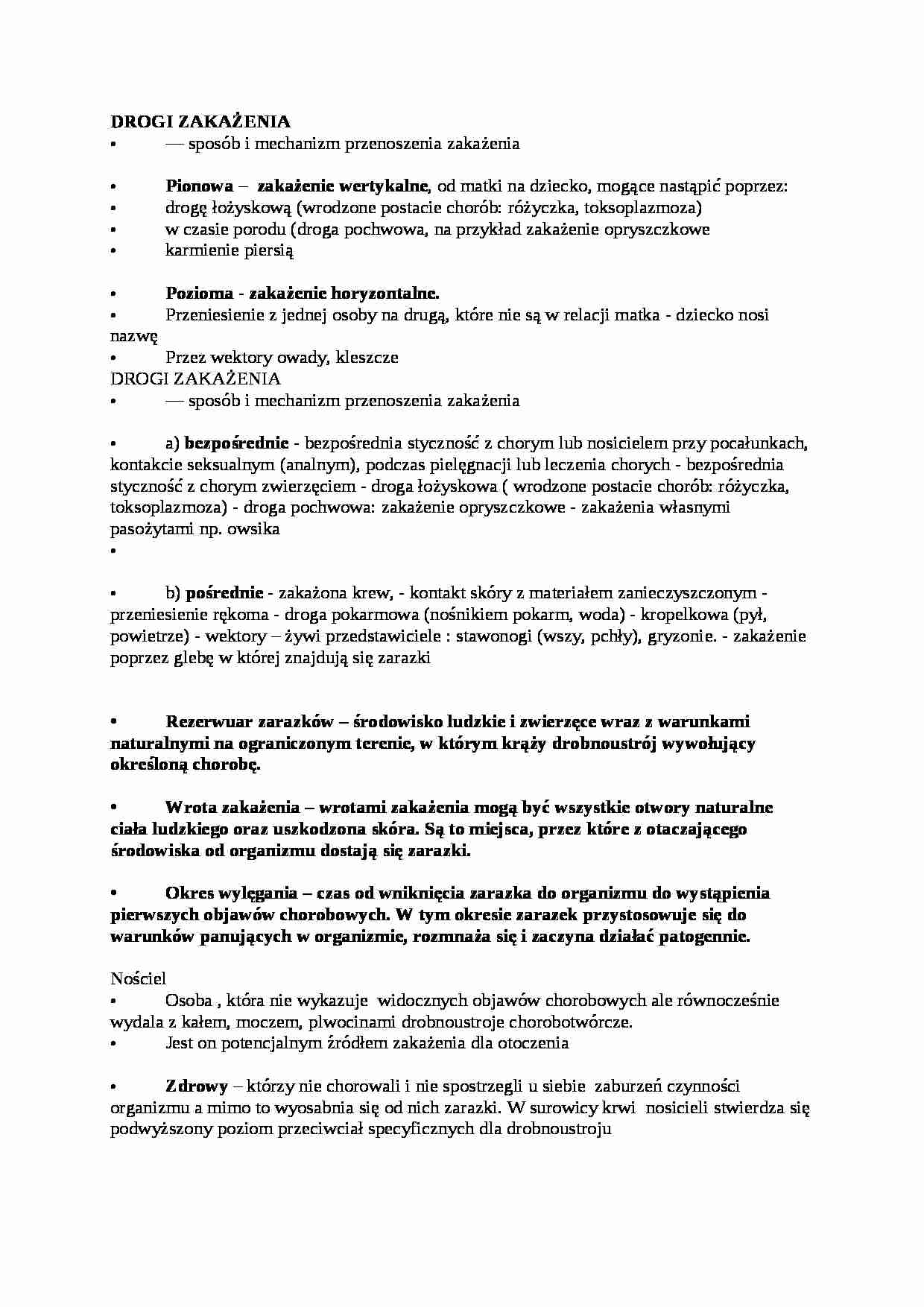Drogi zakażenia - omówienie - strona 1