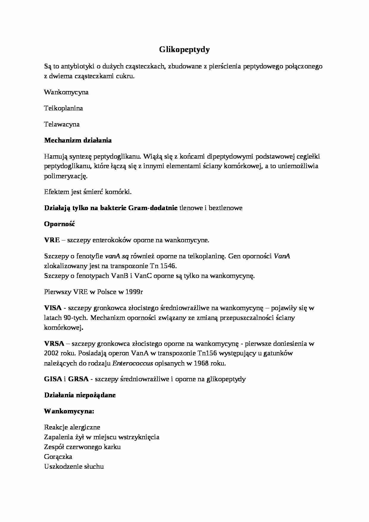 Glikopeptydy - omówienie  - strona 1