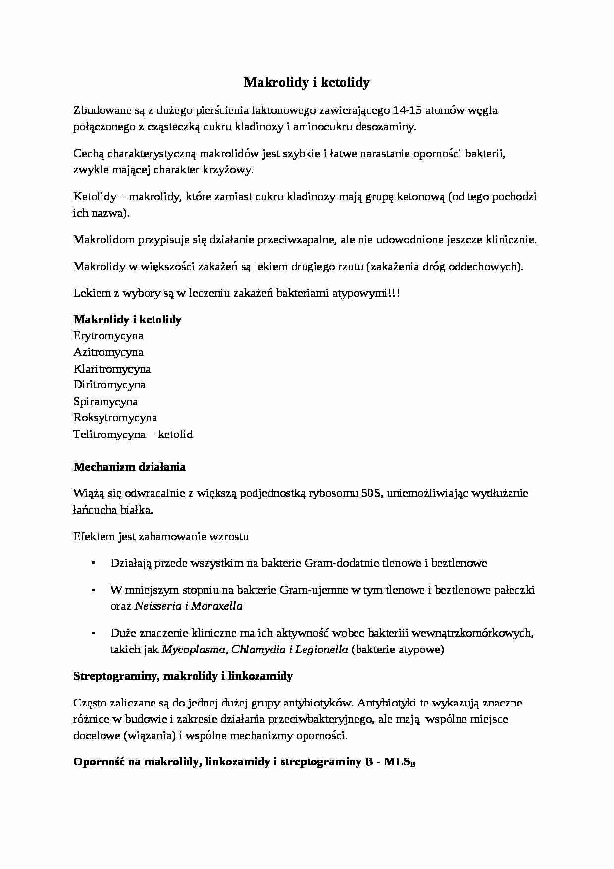 Makrolidy i ketolidy - omówienie - strona 1