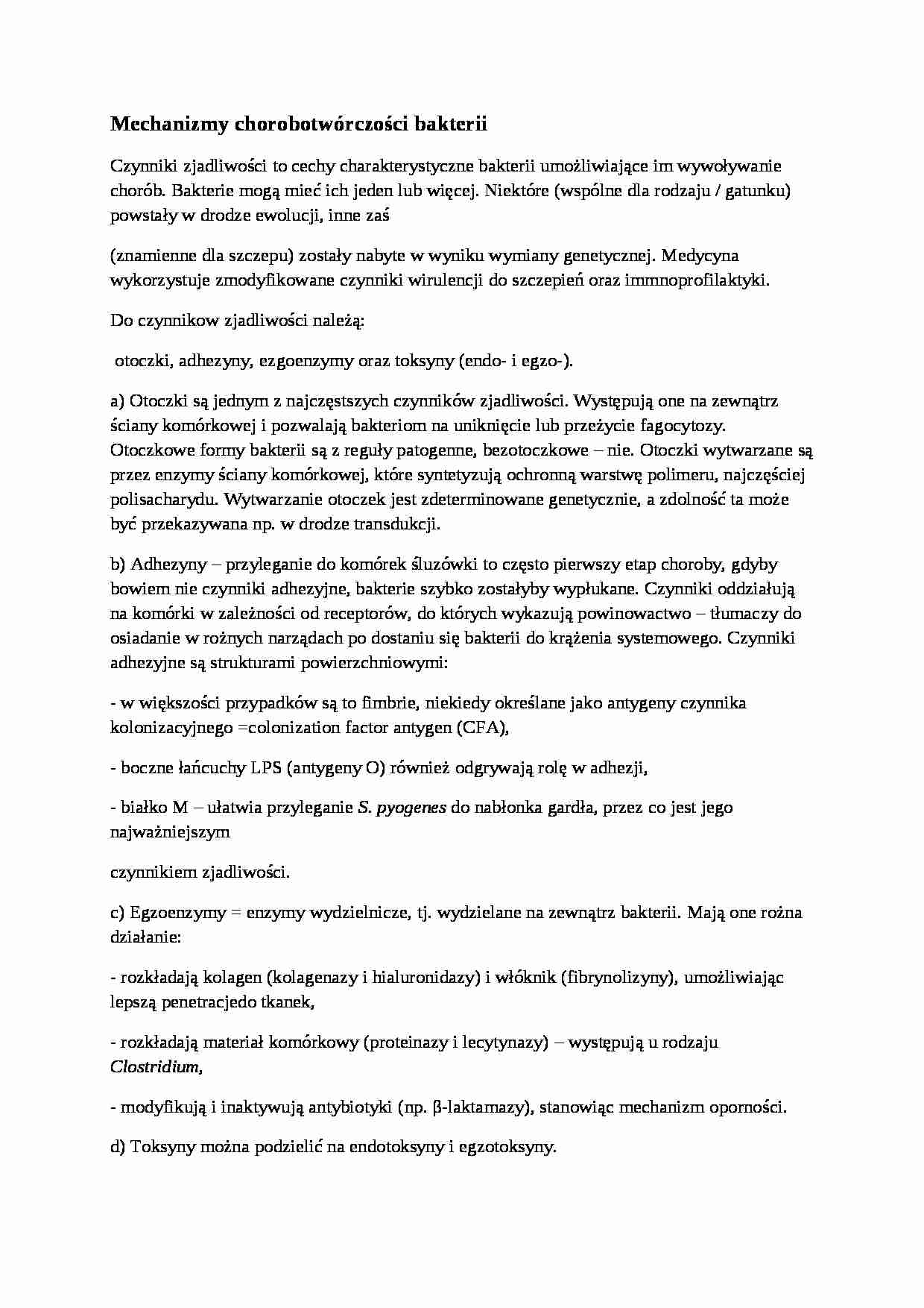 Mechanizmy chorobotwórczości bakterii - omówienie - strona 1
