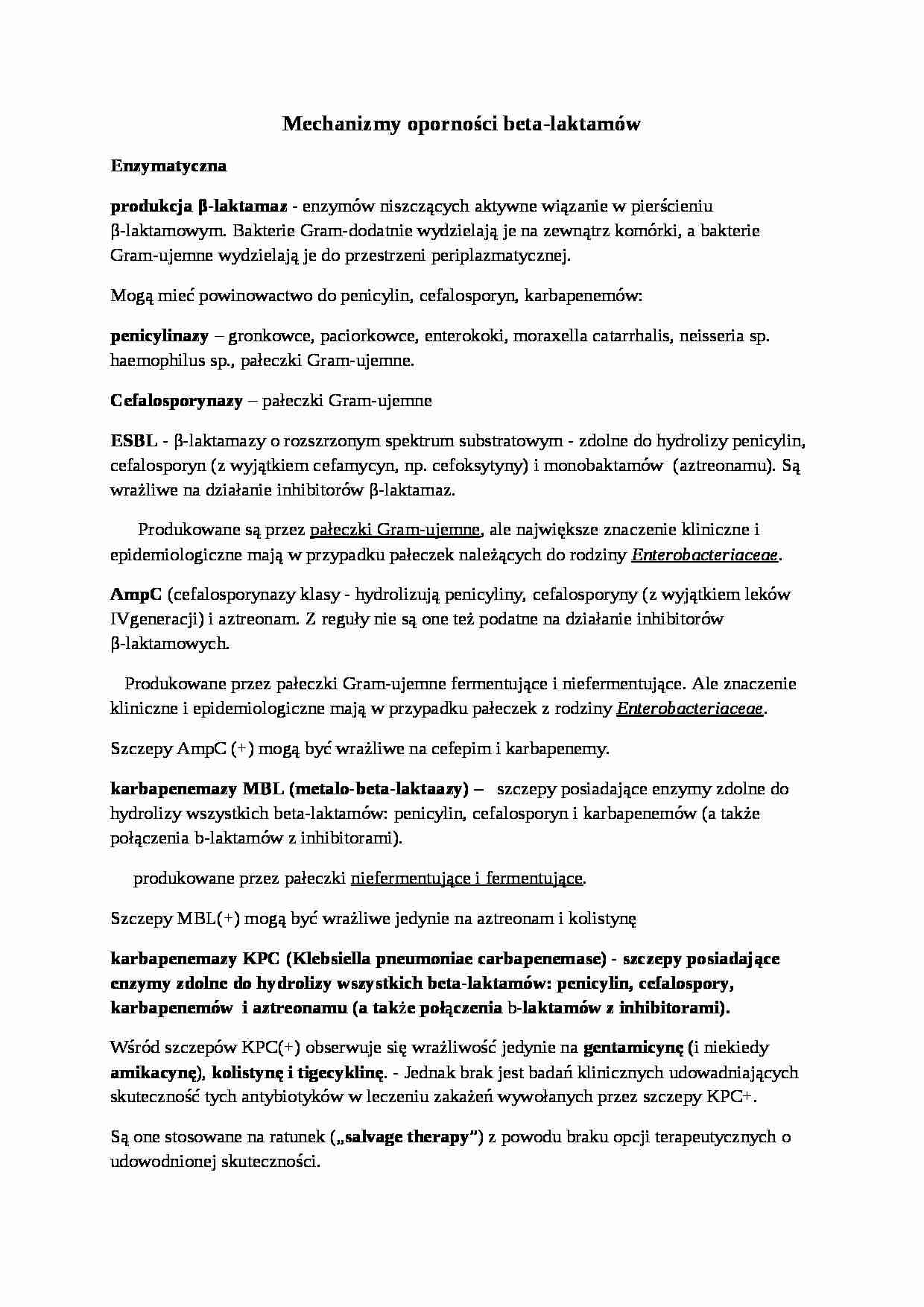 Mechanizmy oporności beta-laktamów - omówienie - strona 1