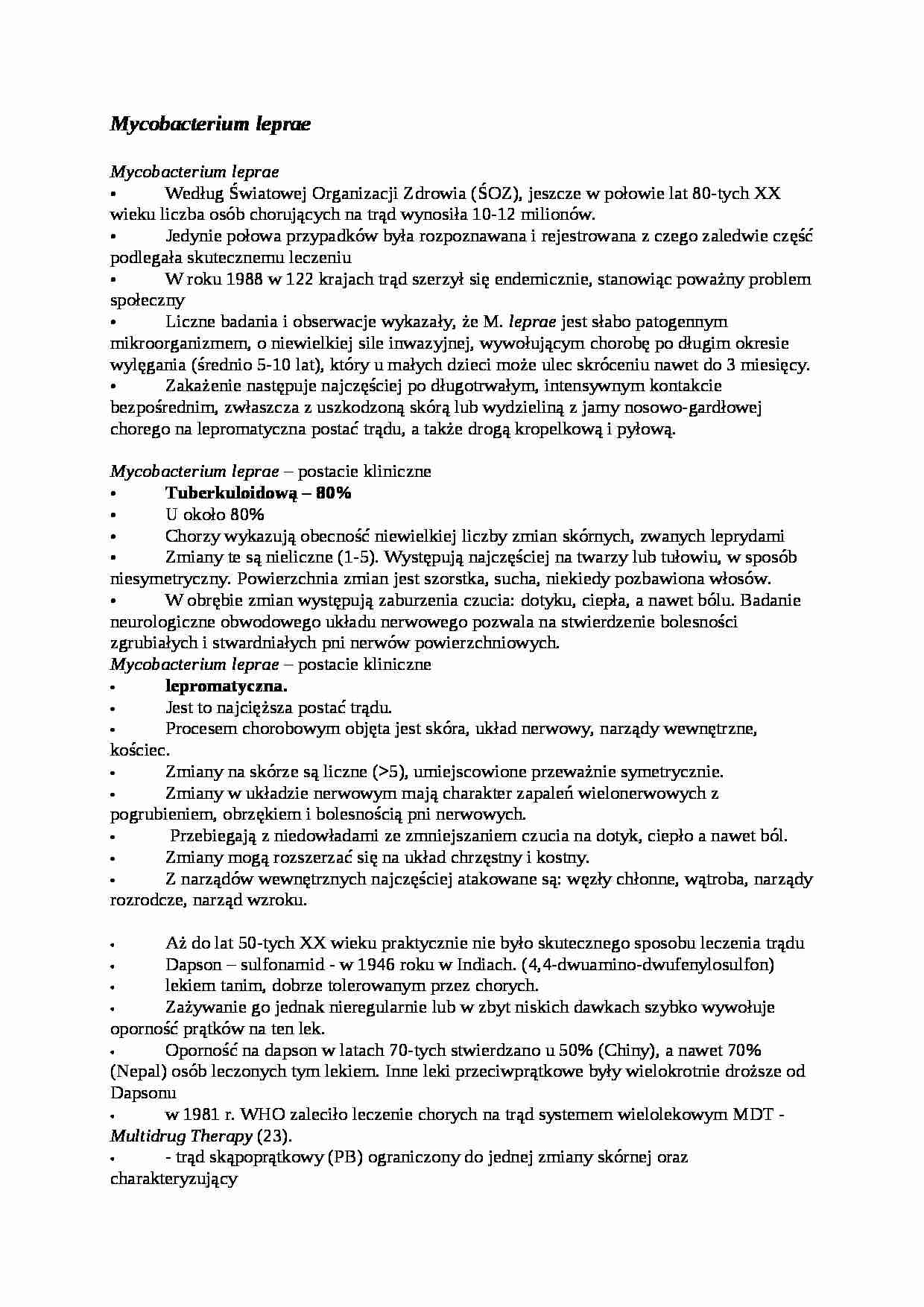 Mycobacterium leprae - omówienie - strona 1