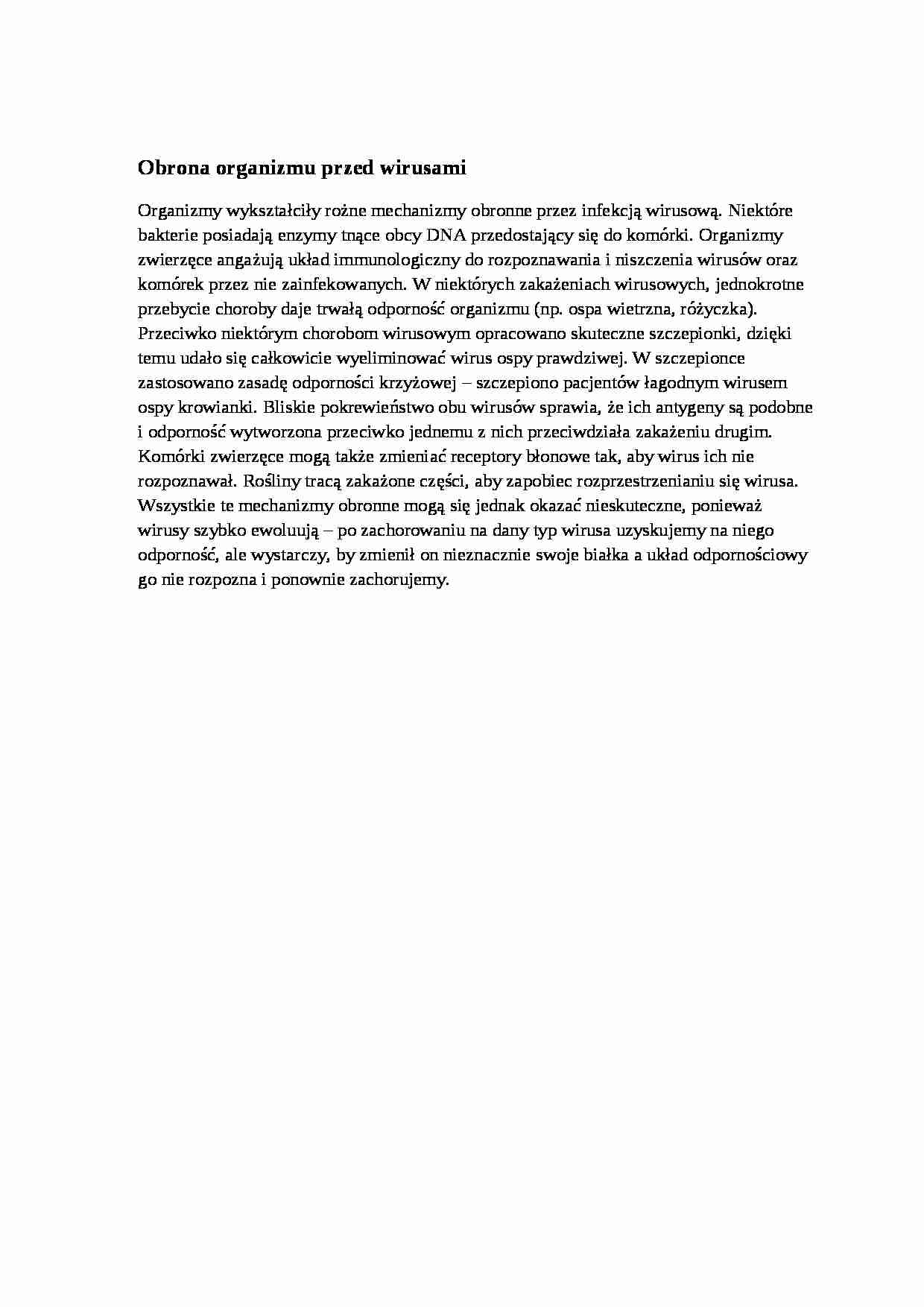 Obrona organizmu przed wirusami - omówienie - strona 1