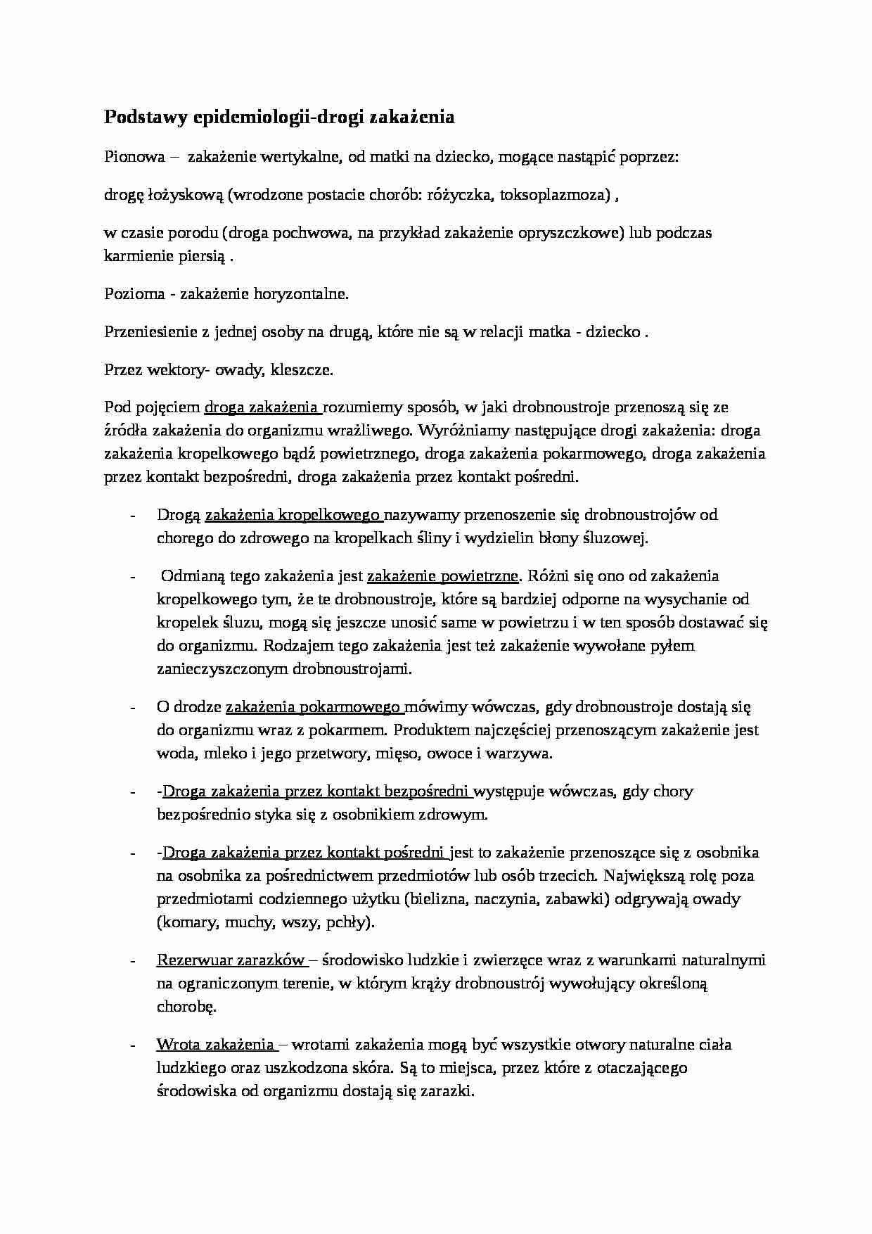 Podstawy epidemiologii-drogi zakażenia - omówienie - strona 1