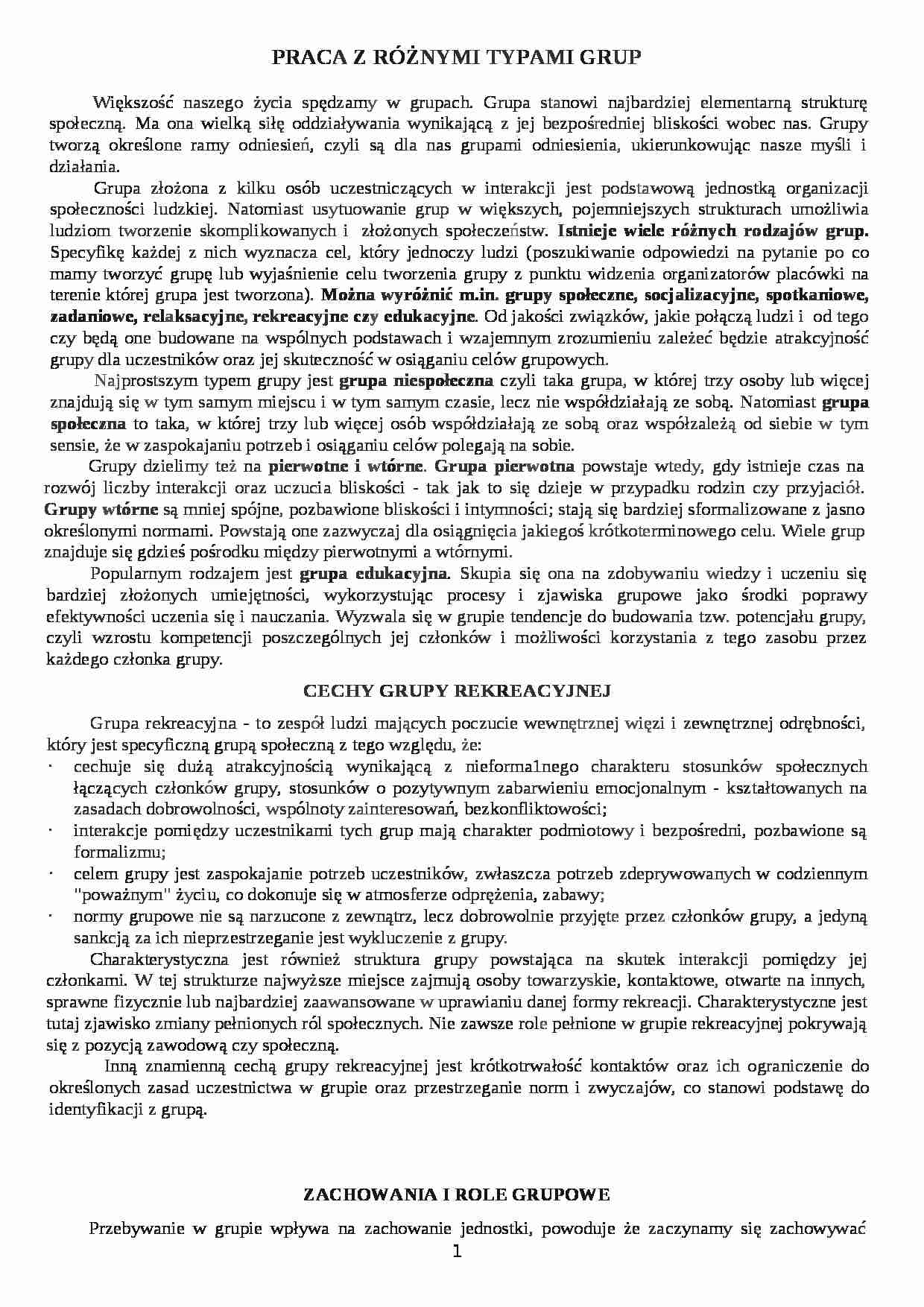 Praca z różnymi typami grup referat - strona 1